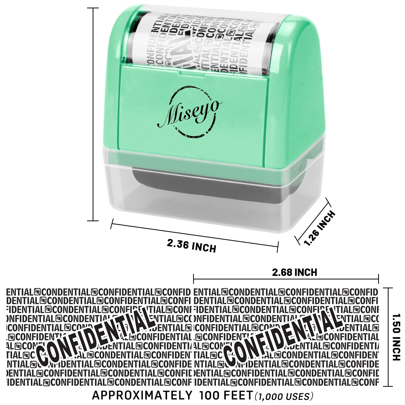 Miseyo Wide Roller Stamp Identity Theft Stamp 1.5 Inch Perfect for Privacy Protection - Green, Mint Green, 1-Pack - Image 2