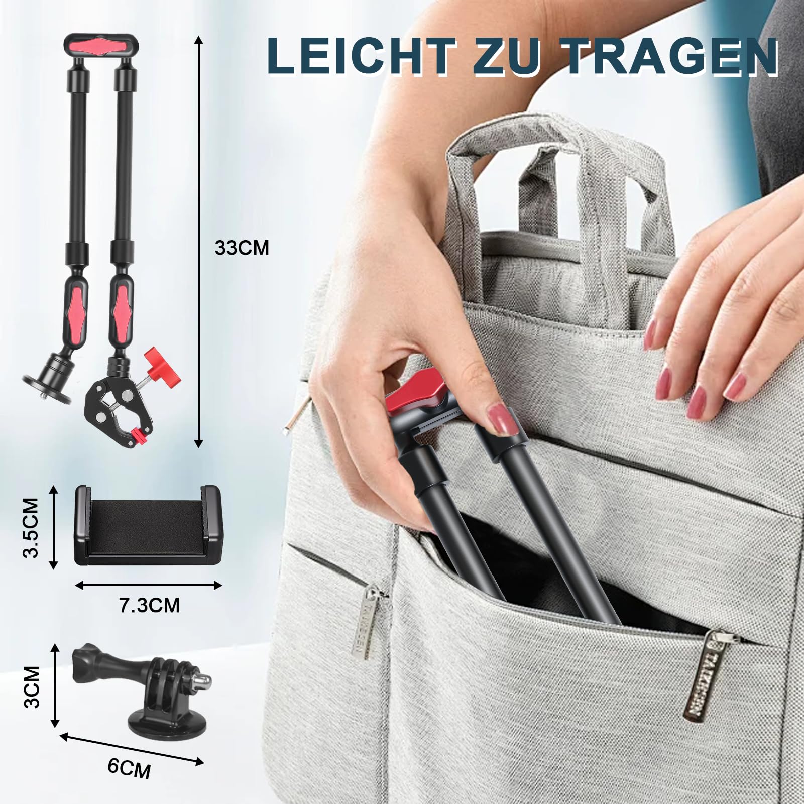 Magic arm con super morsetto, 23''/59cm supporto fotocamera con vite da 1/4" 3/8" per action camera luce video (B)