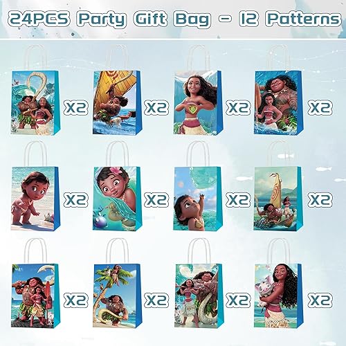 Miniatura 6 de Saenkoe 24 bolsas de regalo de Moana para fiesta, suministros de fiesta de Moana, bolsas de regalo con asas para decoración de fiestas de cumpleaños