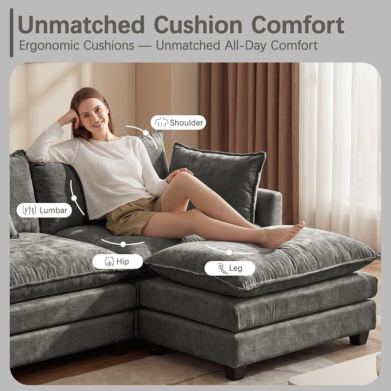 Daeorio Modular Sectional Sofa 102" Oversized Cloud Couch with Ottoman image 4