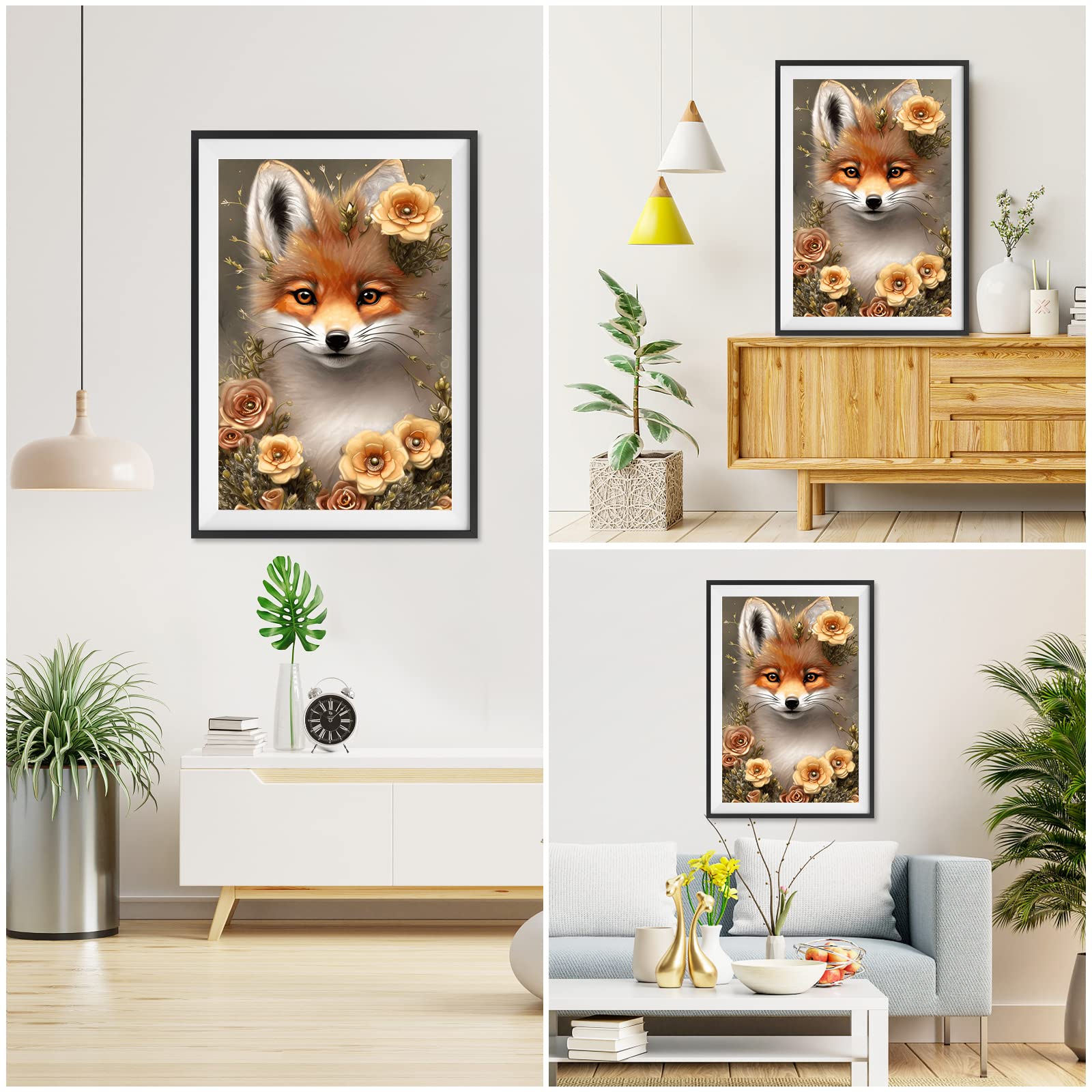 Diamond Art Fox Bloem Grote Diamant Schilderij Kits voor Volwassenen/Kinderen, Volledige Boor Diamant Foto Kunst en Ambachten 5d DIY Strass Borduurpakketten Edelsteen Art Schilderen voor Wall Art Home