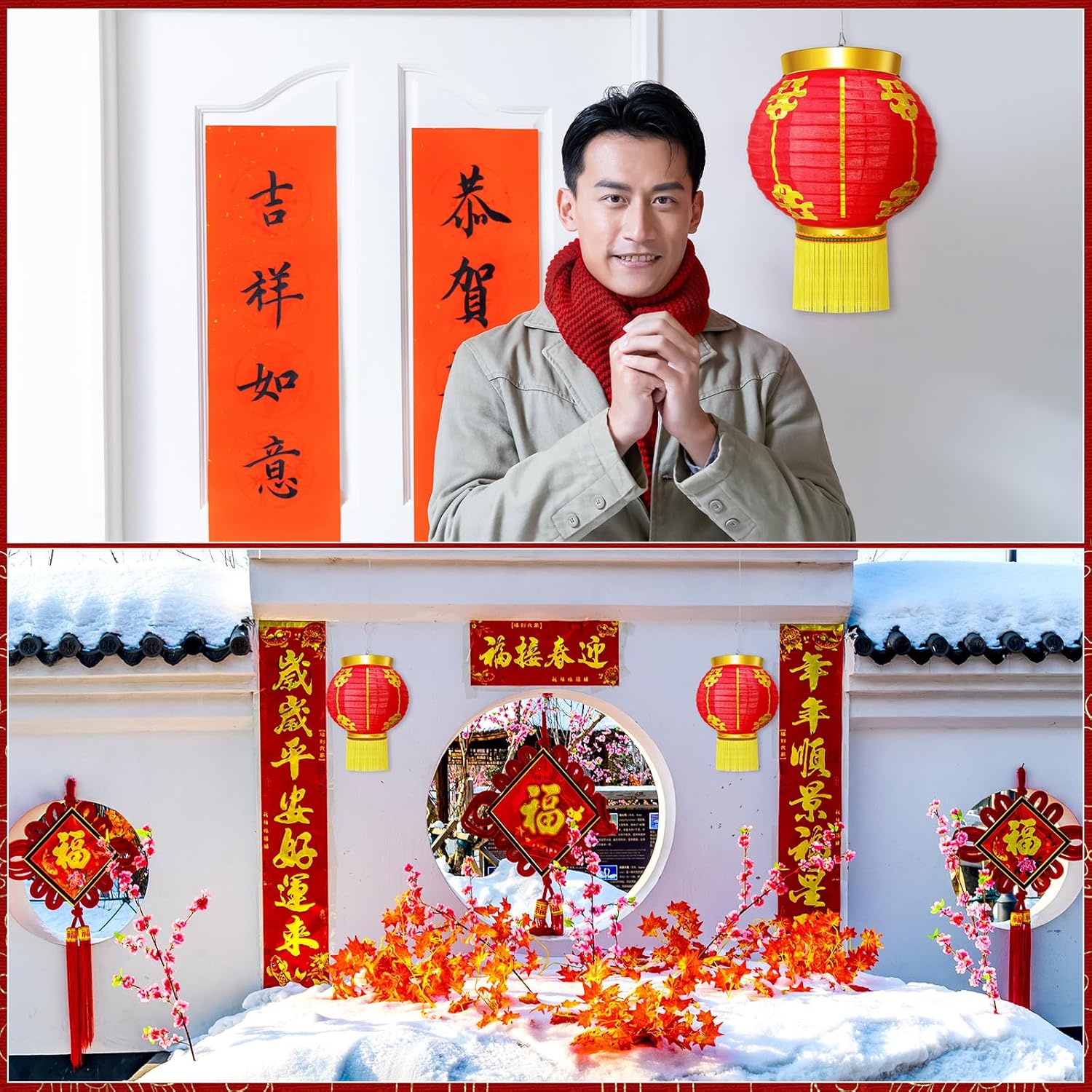 12 Pcs 2026 Chinese New Year Lanterns with Tassel 8 Inch Red Hanging Silk Lanterns Lunar New Year Mid Autumn Festivals Lantern Hanging Decorations for Traditional Spring Festival