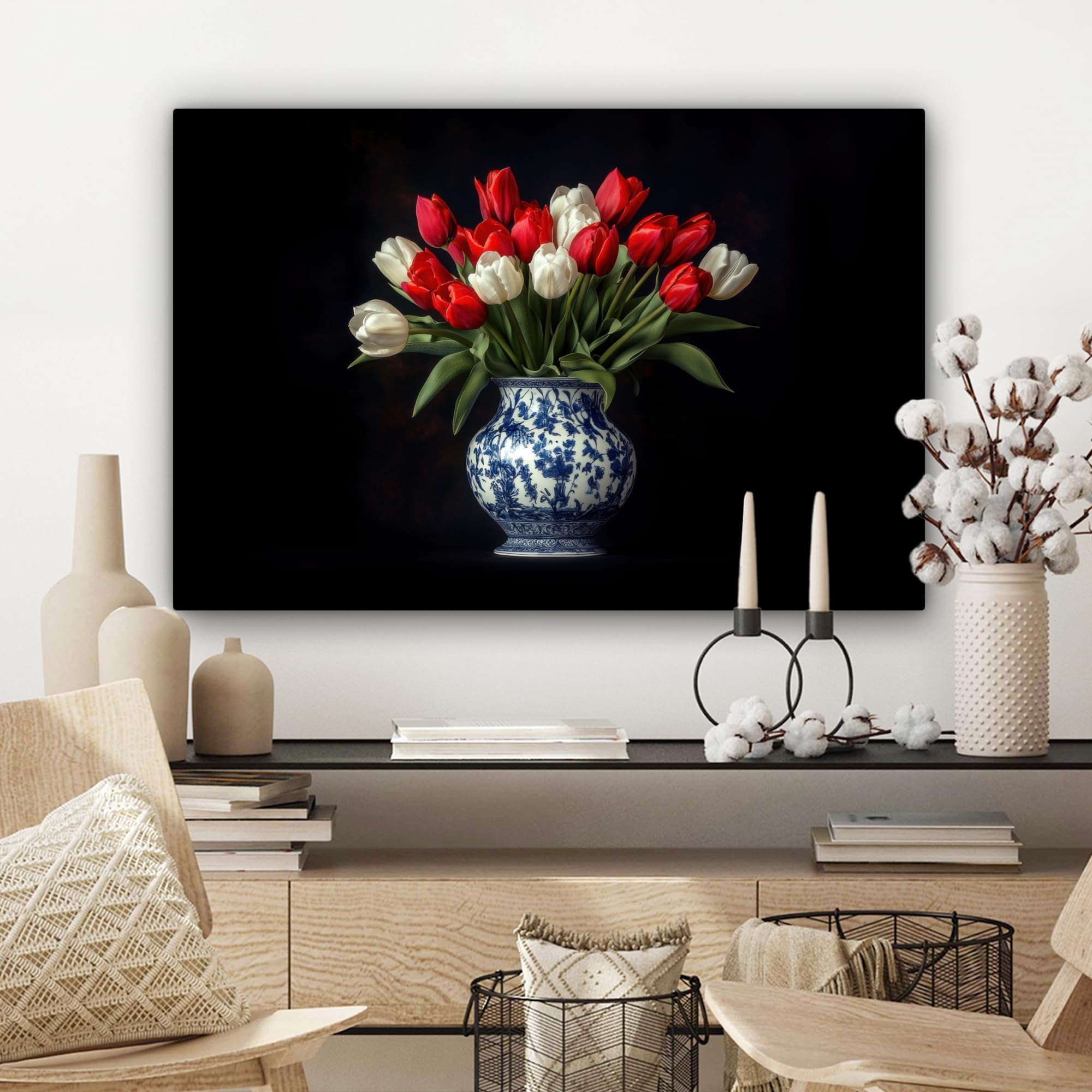 DFZEWKI Canvas Print Wall Art Painting Decorative Wall Art Bedroom Decor Red - Flowers - Tulips - Vase(40x50cm(16x20in)/No frame)