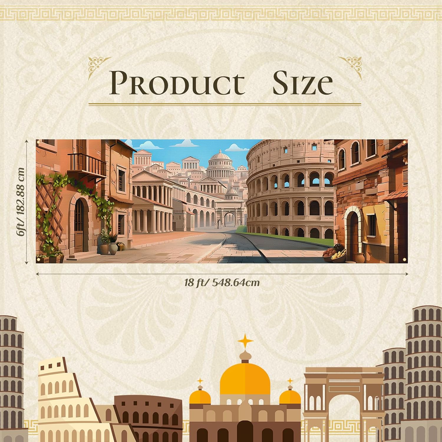 Frienda 18 x 6 ft Rome Street Theme Backdrop for Vbs Vacation Bible School 2026 Extra Large Ancient Rome Background Streets Marketplaces Fabric Backdrop Decor for Wall Home Photo Studio Props