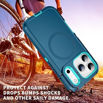 iPhone 17 Pro Max用ケース、MagSafe対応ミリタリーグレードの耐衝撃 3層高耐久保護カバーケース、iPhone 17 Pro Max 6.9インチ用、Turtuoise