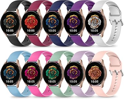 HSWAI 10 Pack Compatible with Samsung Galaxy Active 2 Watch Bands/Galaxy Watch 4 Band/Galaxy Watch 5 Band 40mm 44mm/Galaxy Watch 5 Pro Band 45mm, 20mm Soft Silicone Sport Strap for Women Men, Small