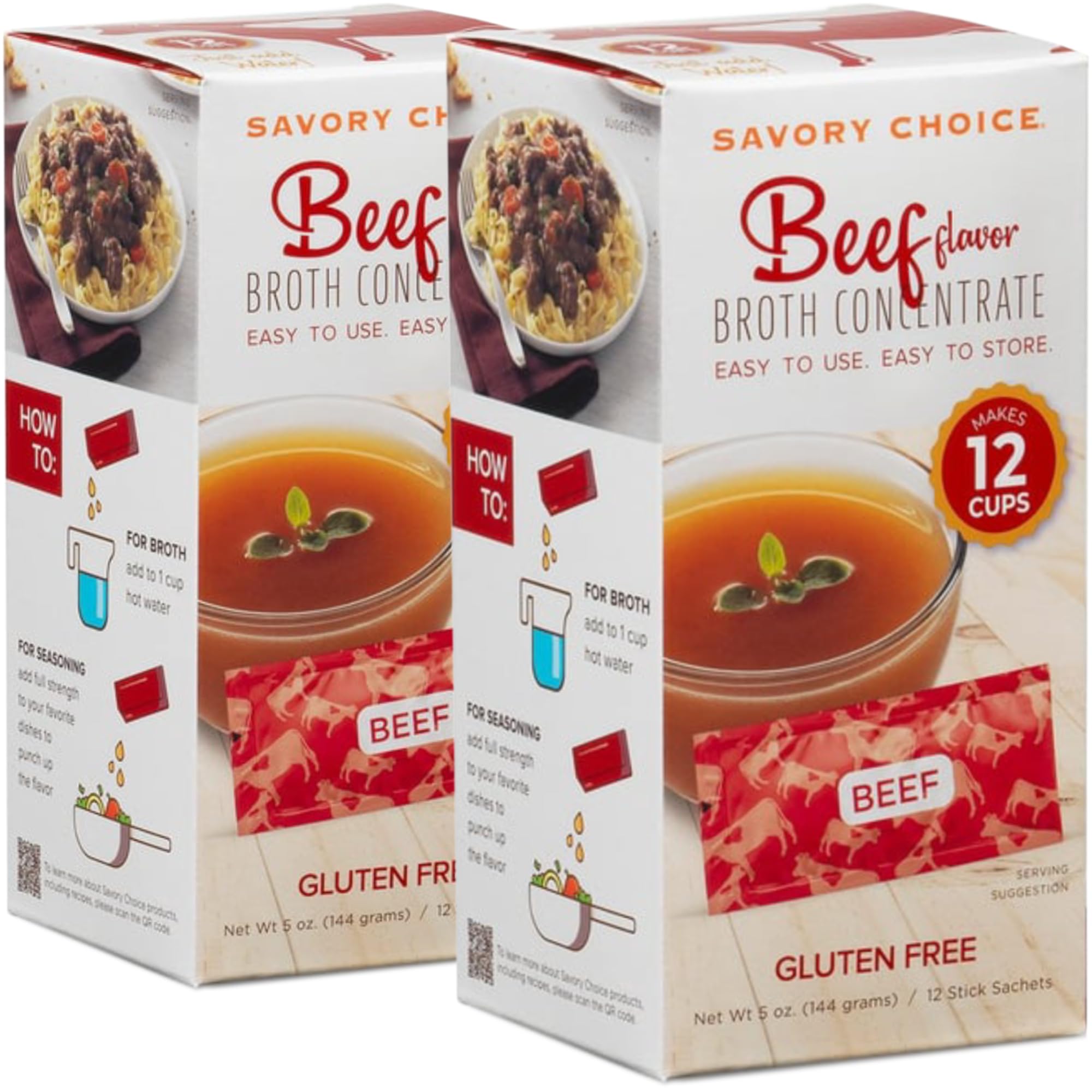 SAVORY CHOICEBeef Broth Concentrate, 2 Box of 12 Packets (12g) - Gluten-Free, Diary-Free Broth Concentrate