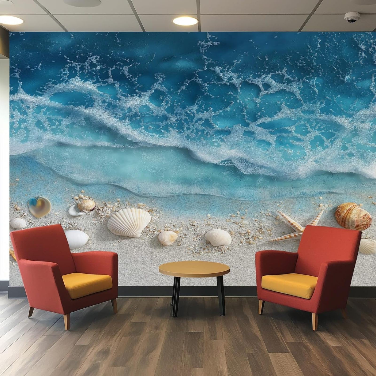 Papier peint intissé vagues et plage 300x210 cm pour grand mur de salon