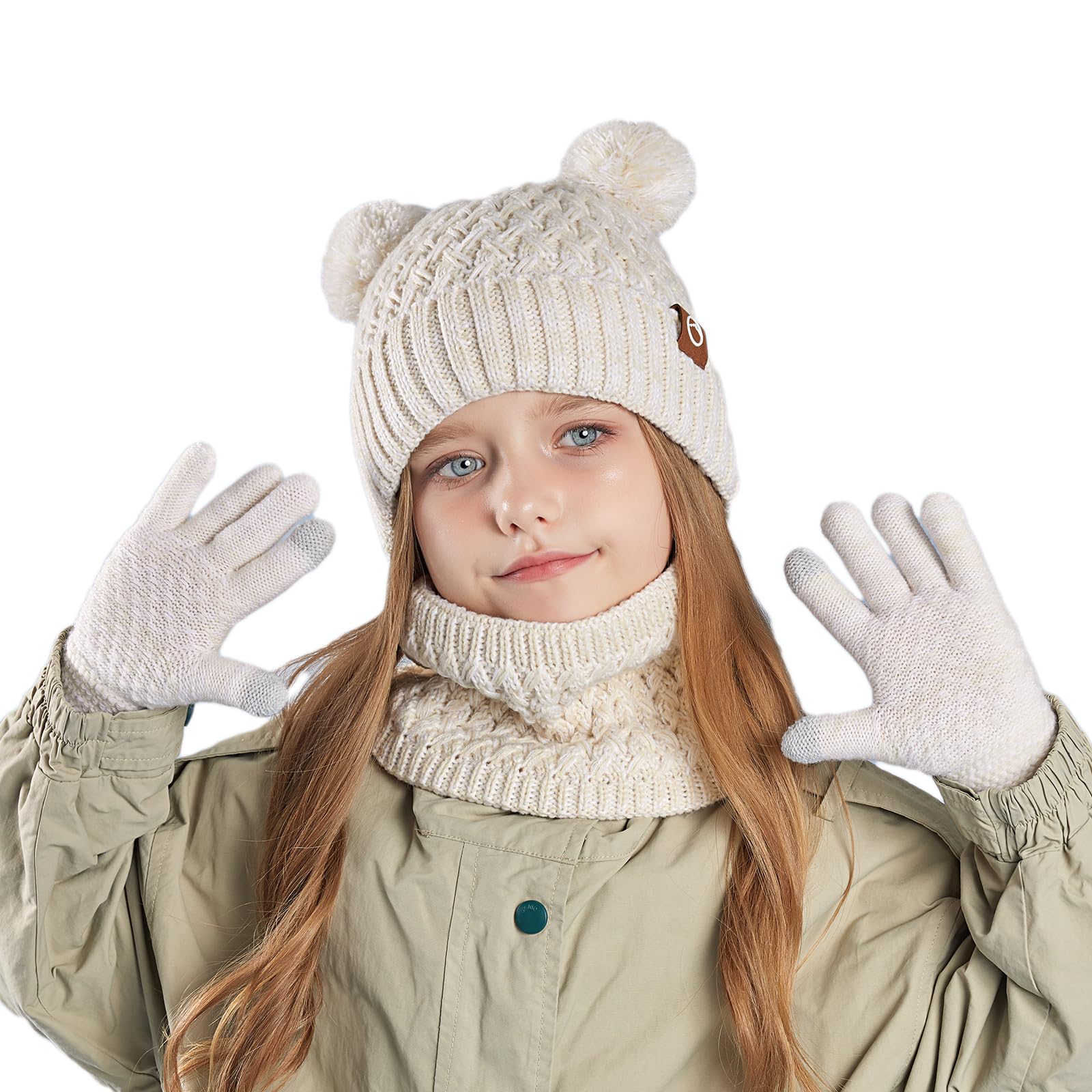 Ensemble Bonnet, Gants, écharpe Pour Enfants De 2 à 6 Ans, Garçon Et Fille En Tricot Avec Pompon, Bonnet, Cache-cou, Gants, Jaune
