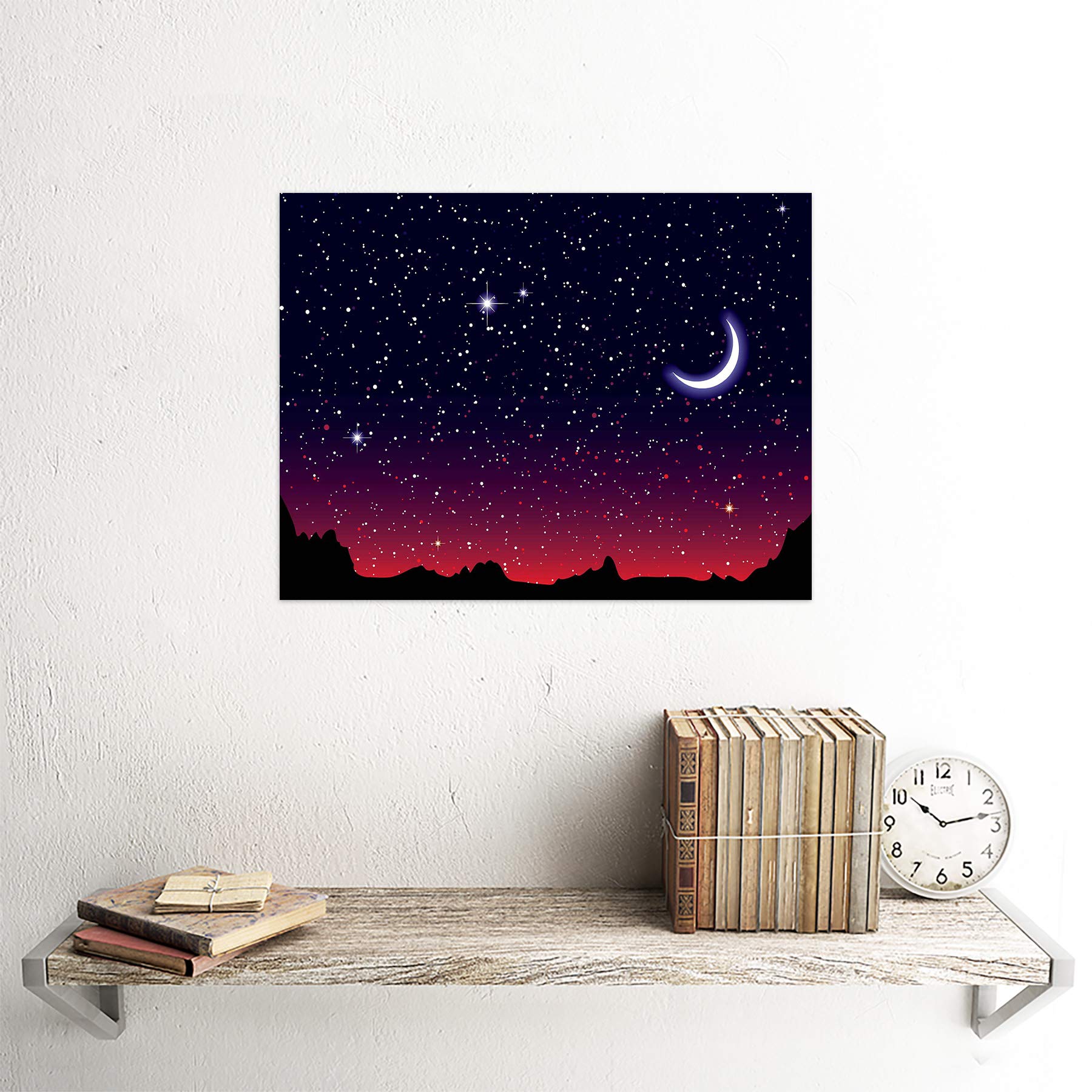 Wee Blue Coo Painting Illustration Starry Night Sky Crescent