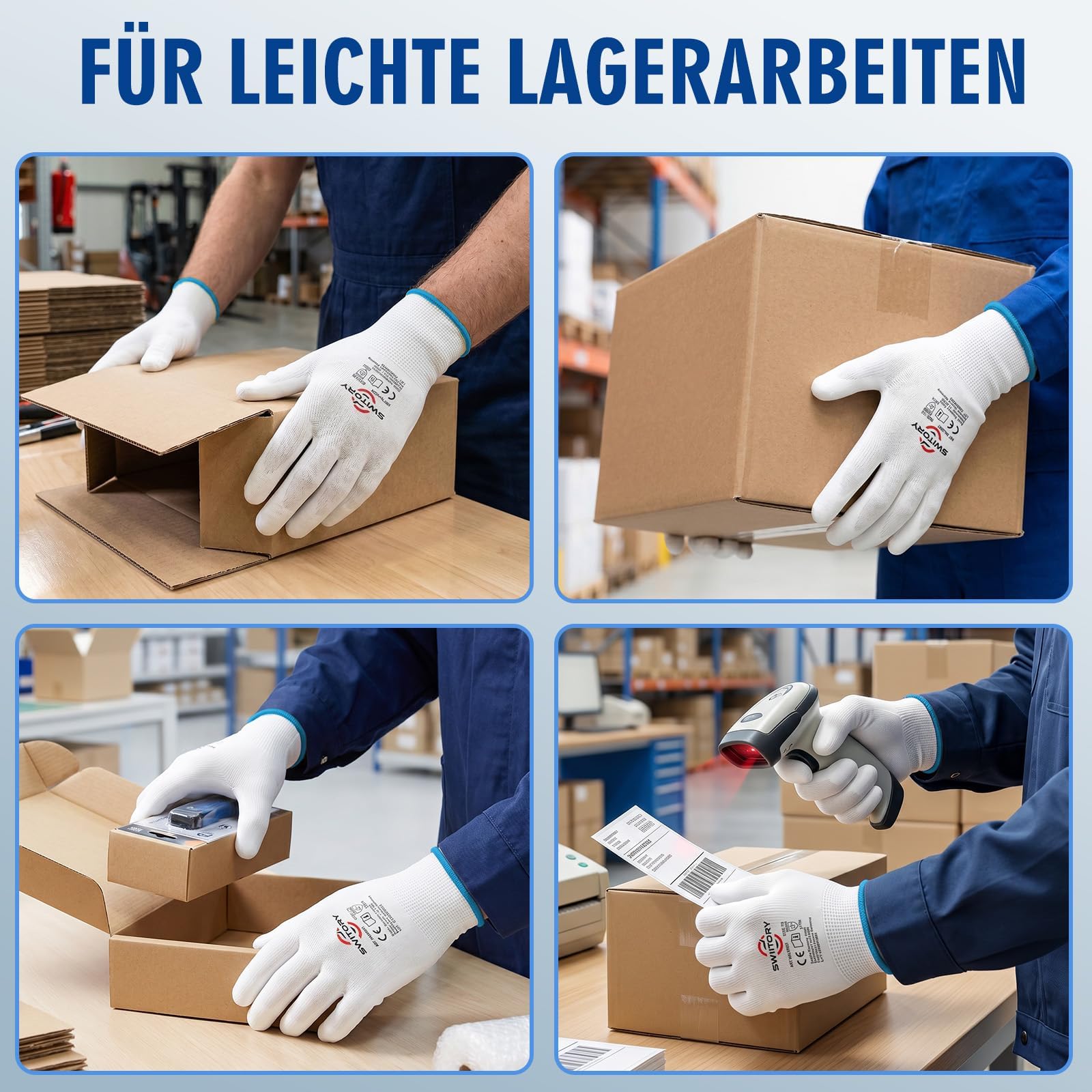 Switory Weiß Arbeitshandschuhe Herren, Handschuhe Arbeit XL/10, 60 Paar