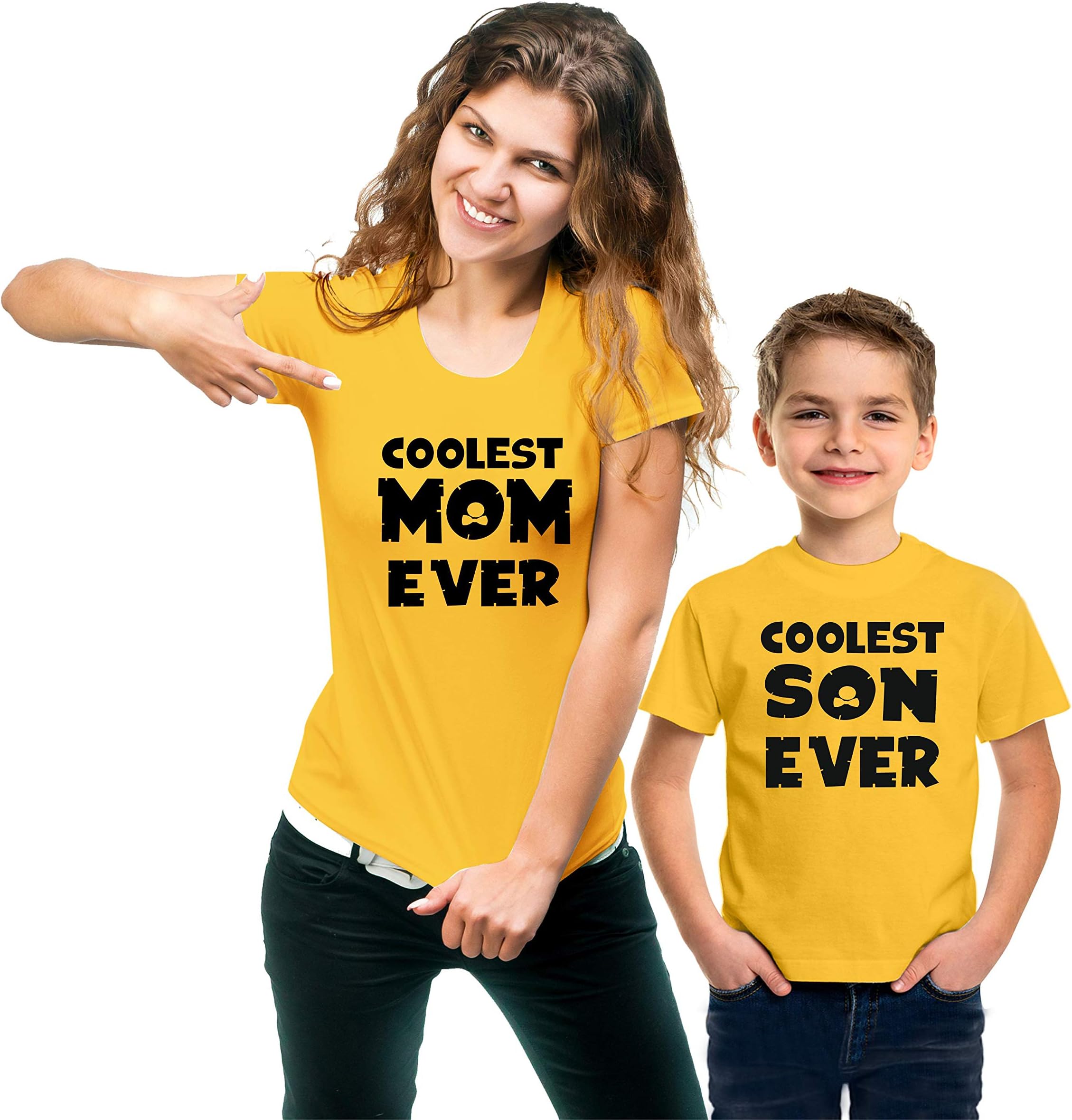 Hangout Hub Family Mom Son- Women's & Boy's Cotton Printed Regular Fit T-Shirts (Pack of 2) Coolest Mom Ever, Coolest Son Ever Matching Twinning Tees