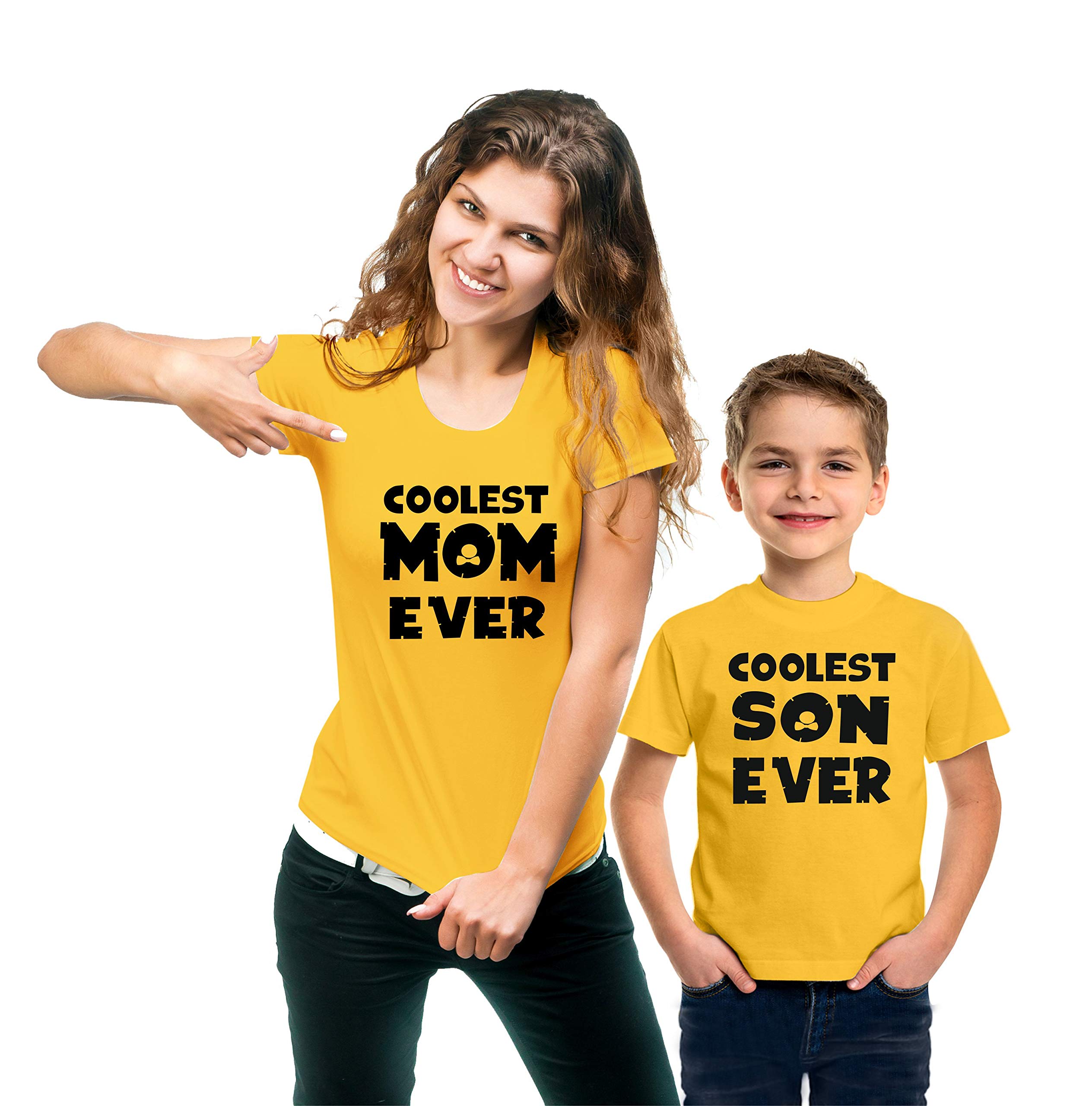 Hangout Hub Family Mom Son- Women's & Boy's Cotton Printed Regular Fit T-Shirts (Pack of 2) Coolest Mom Ever, Coolest Son Ever Matching Twinning Tees