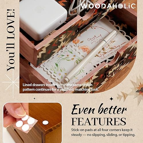 Miniatura 6 de Organizador de escritorio de madera verde bohemio con cajones, caja de almacenamiento de escritorio de 4 cajones, organizador de escritorio de