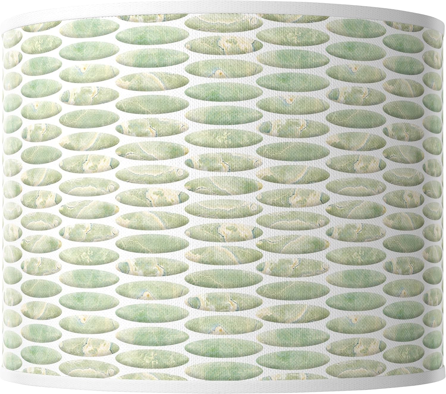 Round Hardback Drum Print Lamp Shade (Pre-Assembled) Oval Tempo Green Large 14" Top x 14" Bottom x 11" High Spider with Replacement Harp and Finial Fitting - Giclee Glow