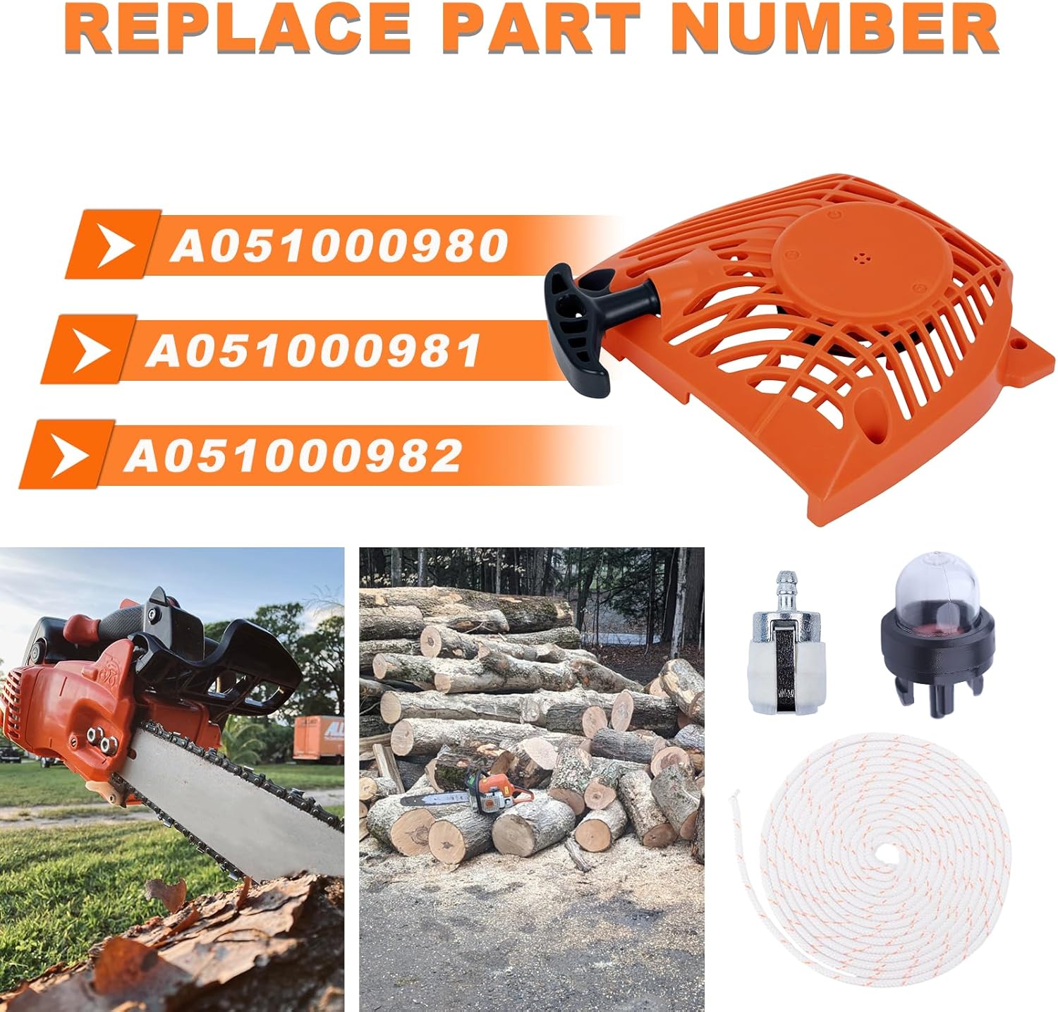 CS370 CS400 Recoil Starter Assembly for Echo CS-370F CS-400 CS-400F CS-420ES Chainsaw Parts, CS-370 Starter Assy, CS 400 Recoil Starter with 3ft Pull Cord Start Rope A051000982 A051000981