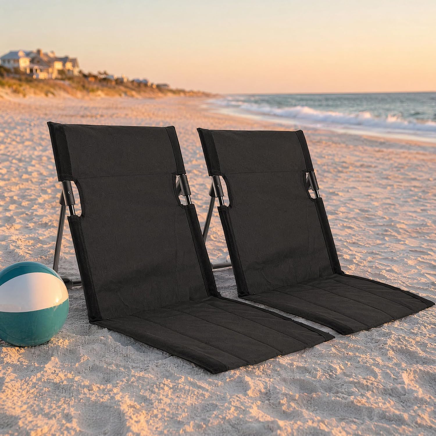 Floor Chair with Back Support Foldable 1-Pack（Black） | Durable 600D Oxford & aluminum frame. Portable ground seat with storage bag. Perfect for camping, poolside, beach, or home.