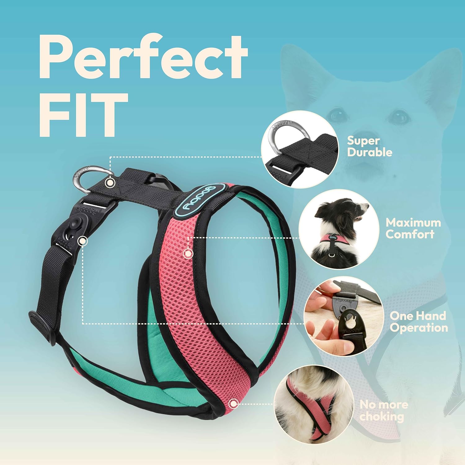 Gooby Comfort X Harness Dual Snap Mesh in Dog Harness - Watermelon, Medium