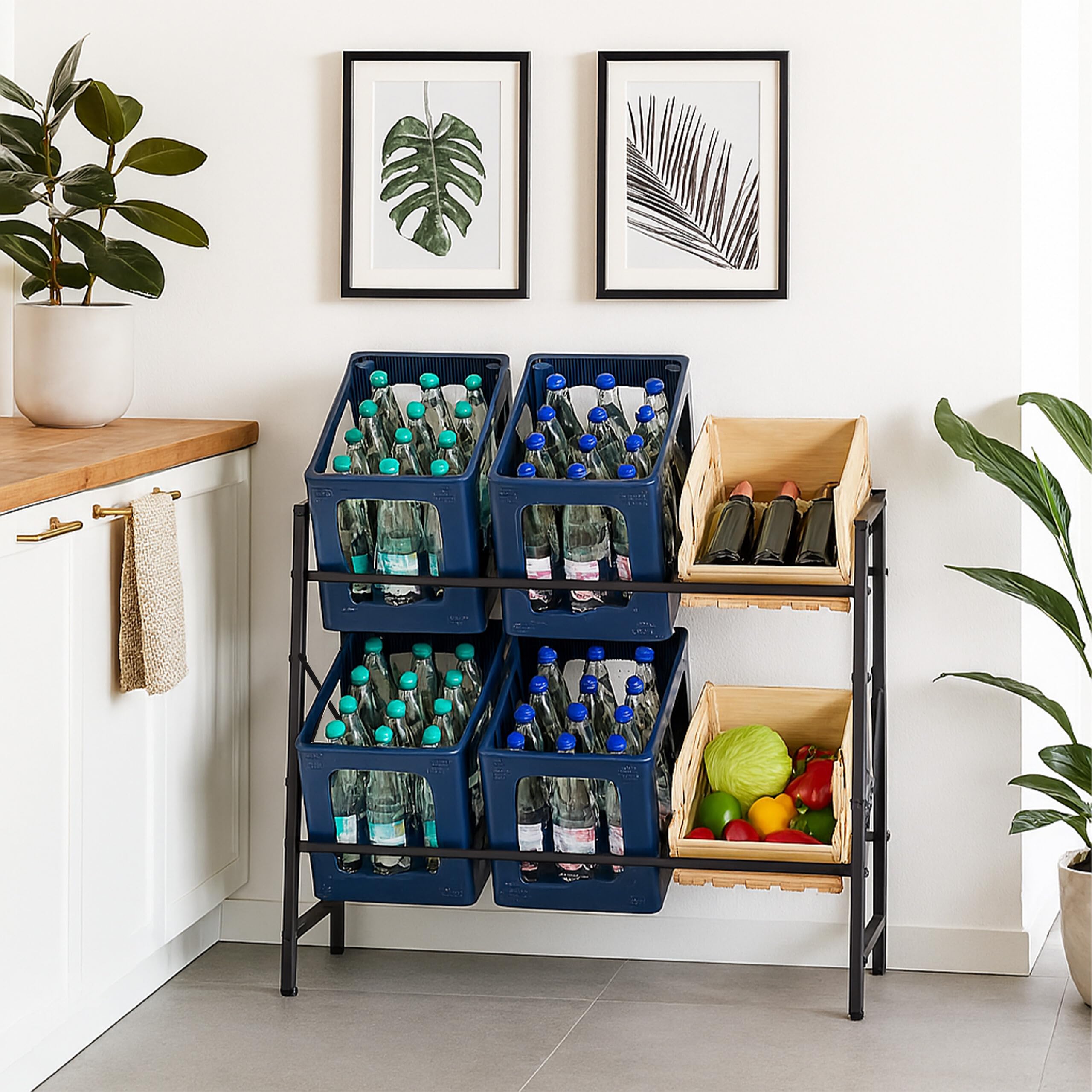 Relaxdays Étagère Rangement Boissons, HLP: 80 x 104 x 32 cm, 300 kg, Range-Boissons pour 6 caisses, Acier, Noir