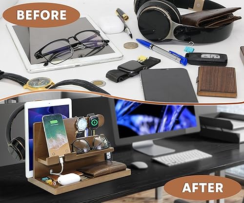 Miniatura 3 de Organizador de escritorio personalizado para veteranos, organizador de accesorios hecho a mano con soporte para auriculares, regalo de veterano para