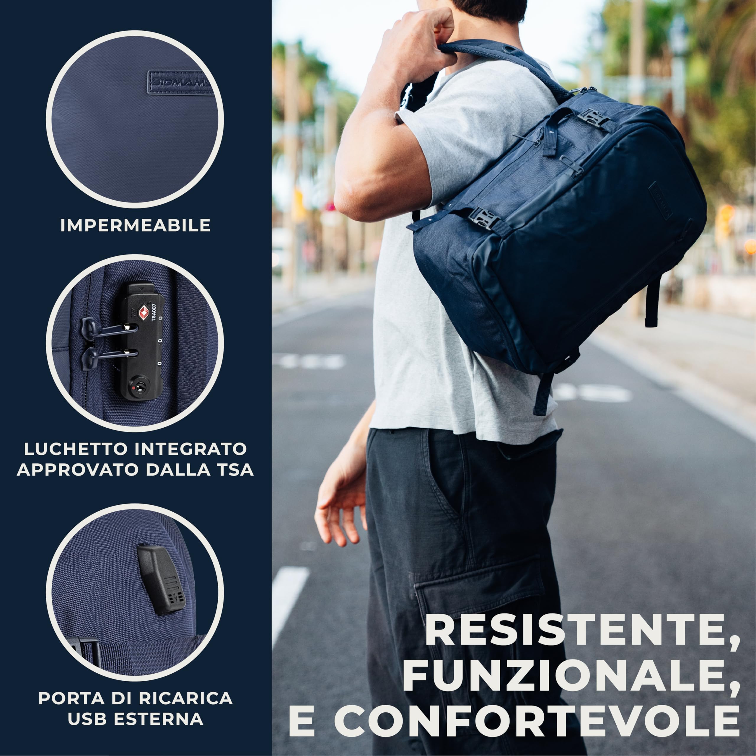 Zaino Bagaglio A Mano 40x20x25 Ryanair, Zaino Borsa 20L Voli Low Cost Easyjet - Blu Navy