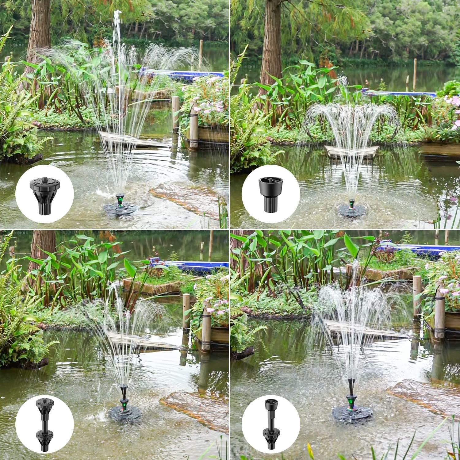 Yzert Pond Fountain with 12 Colorful Lights, 32.8ft Power Cord Adapter Electric Pool Fountain with 2-Tier Water Floating Waterfall Fountain for Outdoor Garden