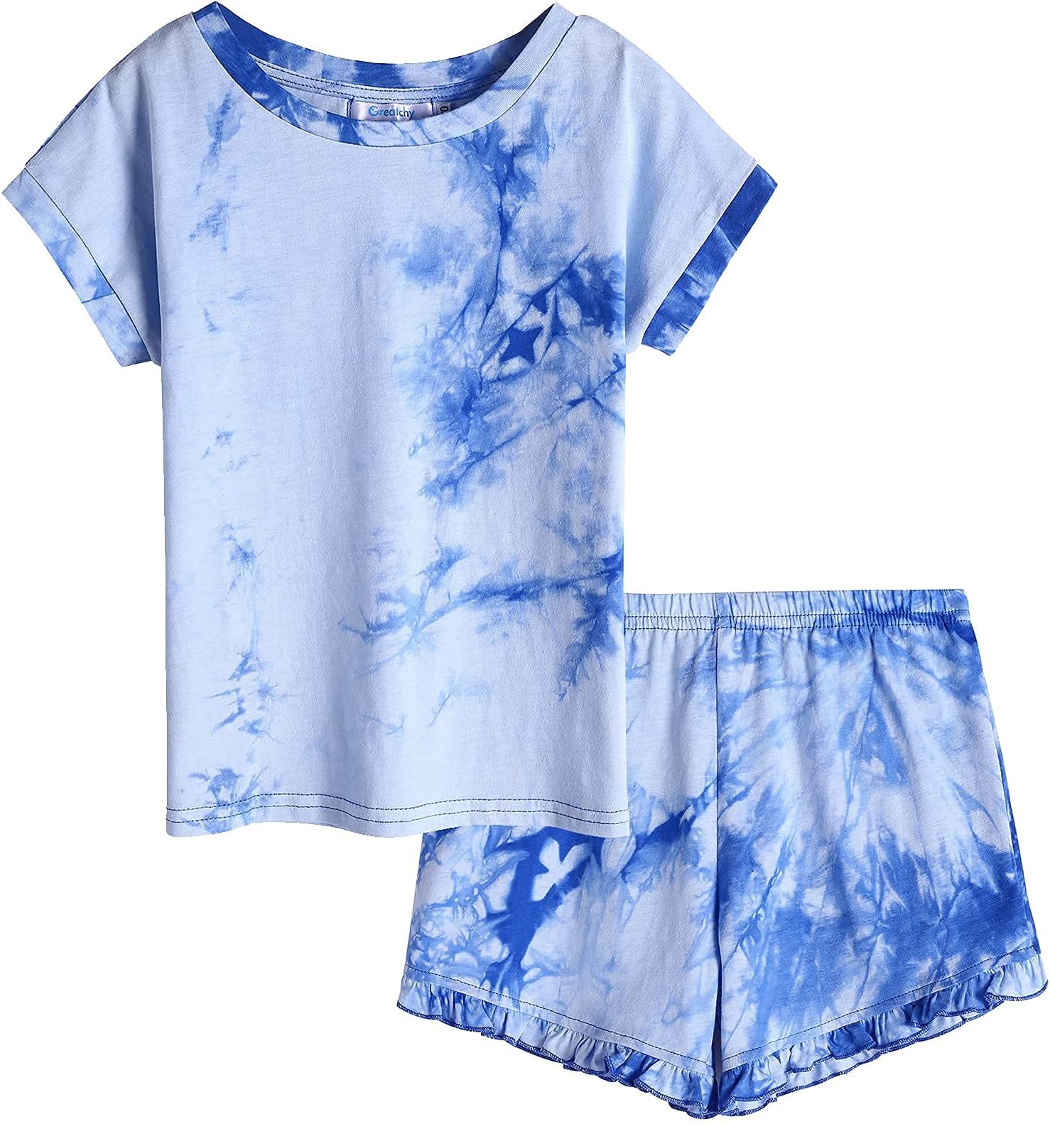 Girls Tie Dye Shorts Set Summer Clothes Cotton Short Sleeve Pullover Top + Elastic Waist 2Pcs Set Outfit