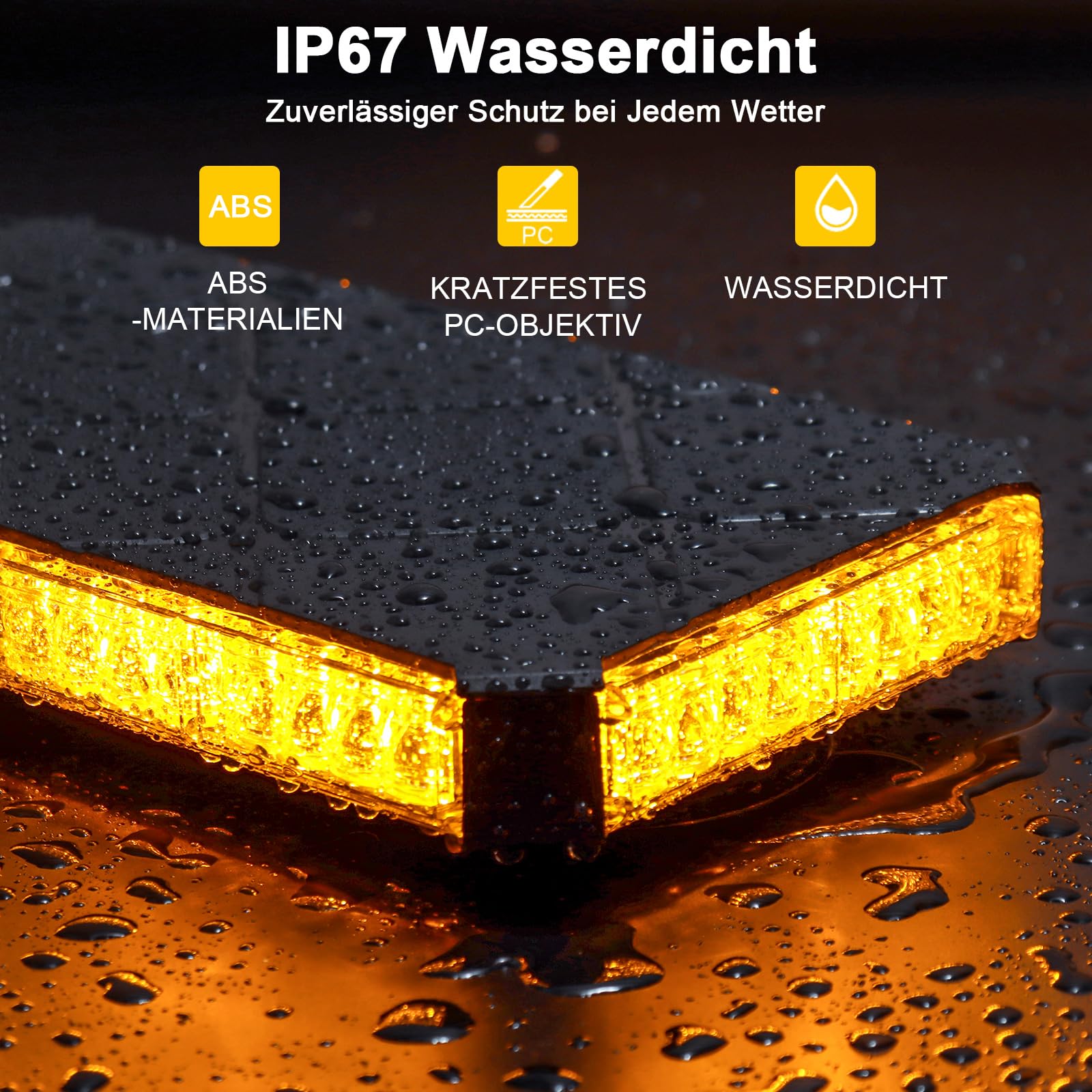 Magnetyczna dioda LED 12 V 24 V - 48 diod LED pomarańczowe światło awaryjne z 16 trybami błysku, wodoszczelność IP67 i kabel 4,8 m do traktora, ciężarówki, wózka widłowego, samochodu, przyczepy