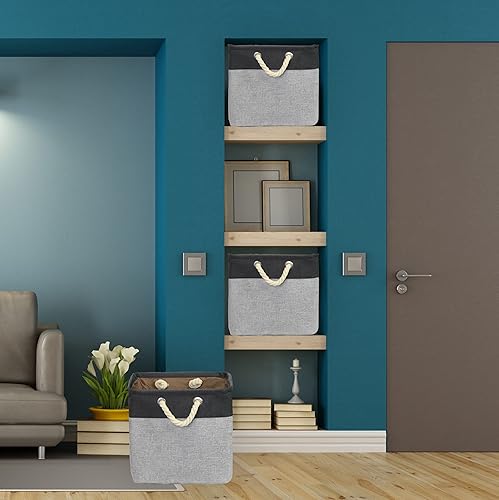 Miniatura 52 de Simple Houseware Contenedor grande de tela de almacenamiento, 14.4 x 10 pulgadas con asas, paquete de 3, organizador plegable para armario y Gris