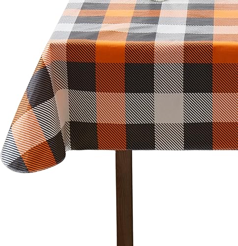 Serafina Home Mantel de vinilo de Halloween vinilo PEVA con mantel de respaldo de franela reutilizable (cuadros, 60 x 90 pulgadas) disponible en Yaxa Peru