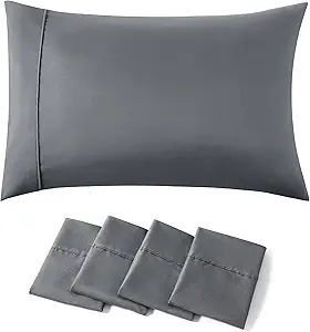 Bedsure King Size Pillow Cases Set of 4 - Dark Grey Brushed Microfiber Pillowcases 4 Pack, Super Soft and Cozy Pillow Case Cover with Envelope Closure, Wrinkle, Fade and Stain Resistant, 20x36 Inches