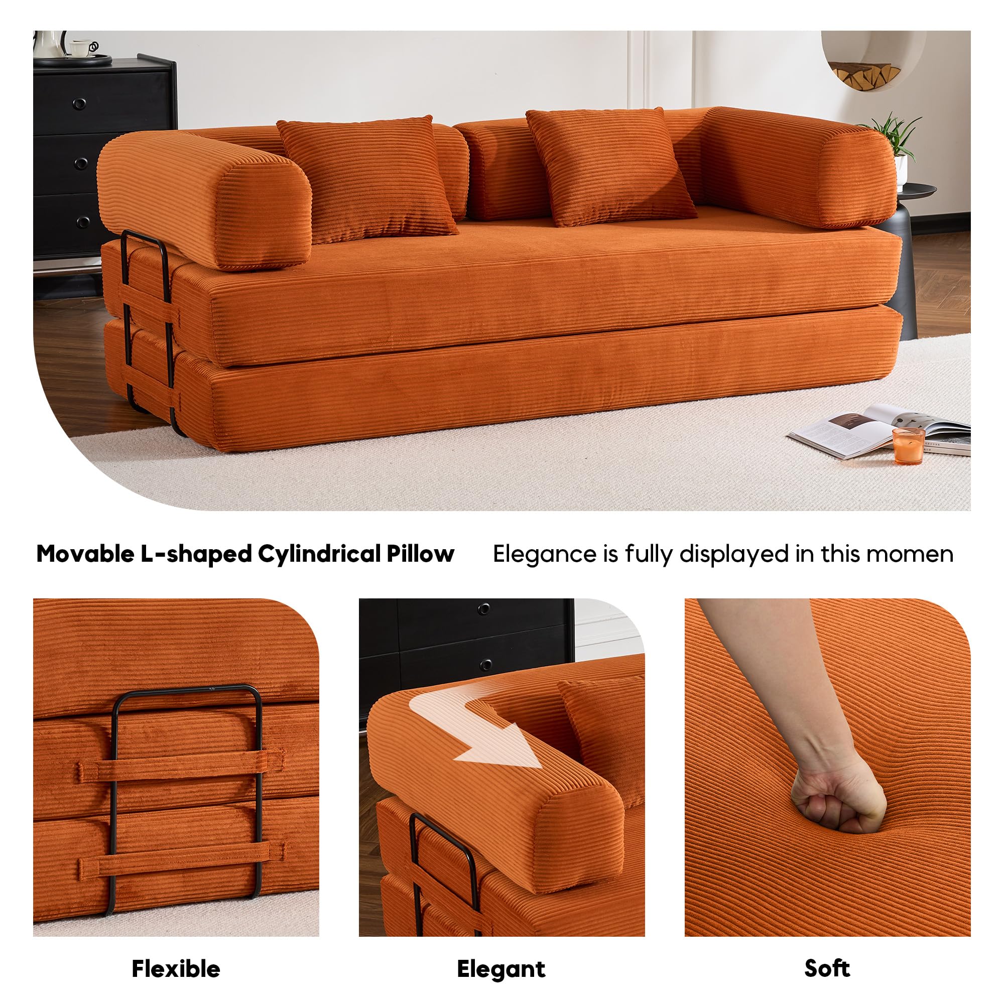 Amazon.com: ZEIINPA Convertible Folding Couch Bed, Comfy Corduroy