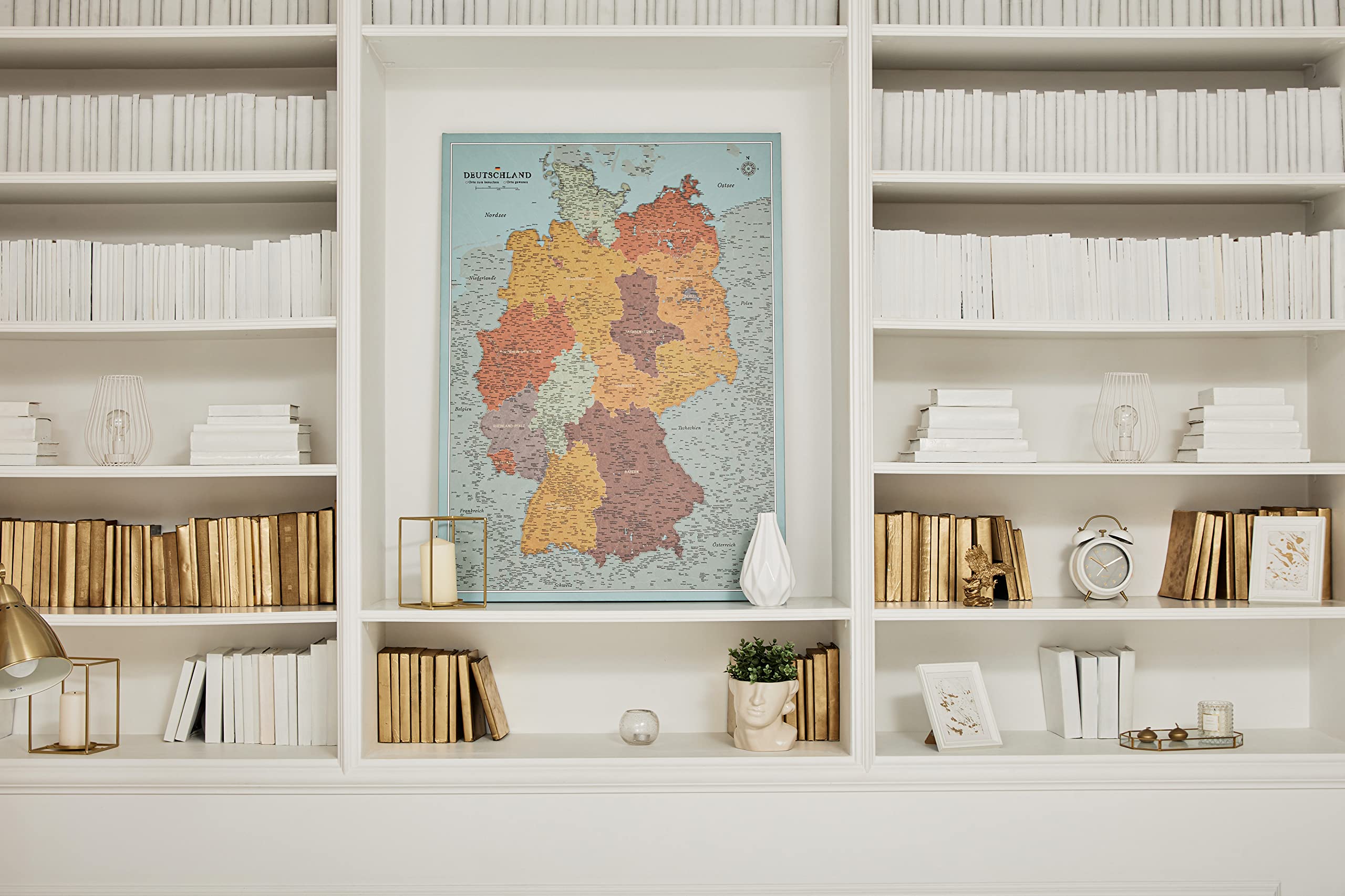 Płótno mapa Niemiec z korkiem do przypinania celów podróżnych, dekoracja ścienna do każdego pomieszczenia – wysokiej jakości obrazy na płótnie z mapą Niemiec w różnych rozmiarach