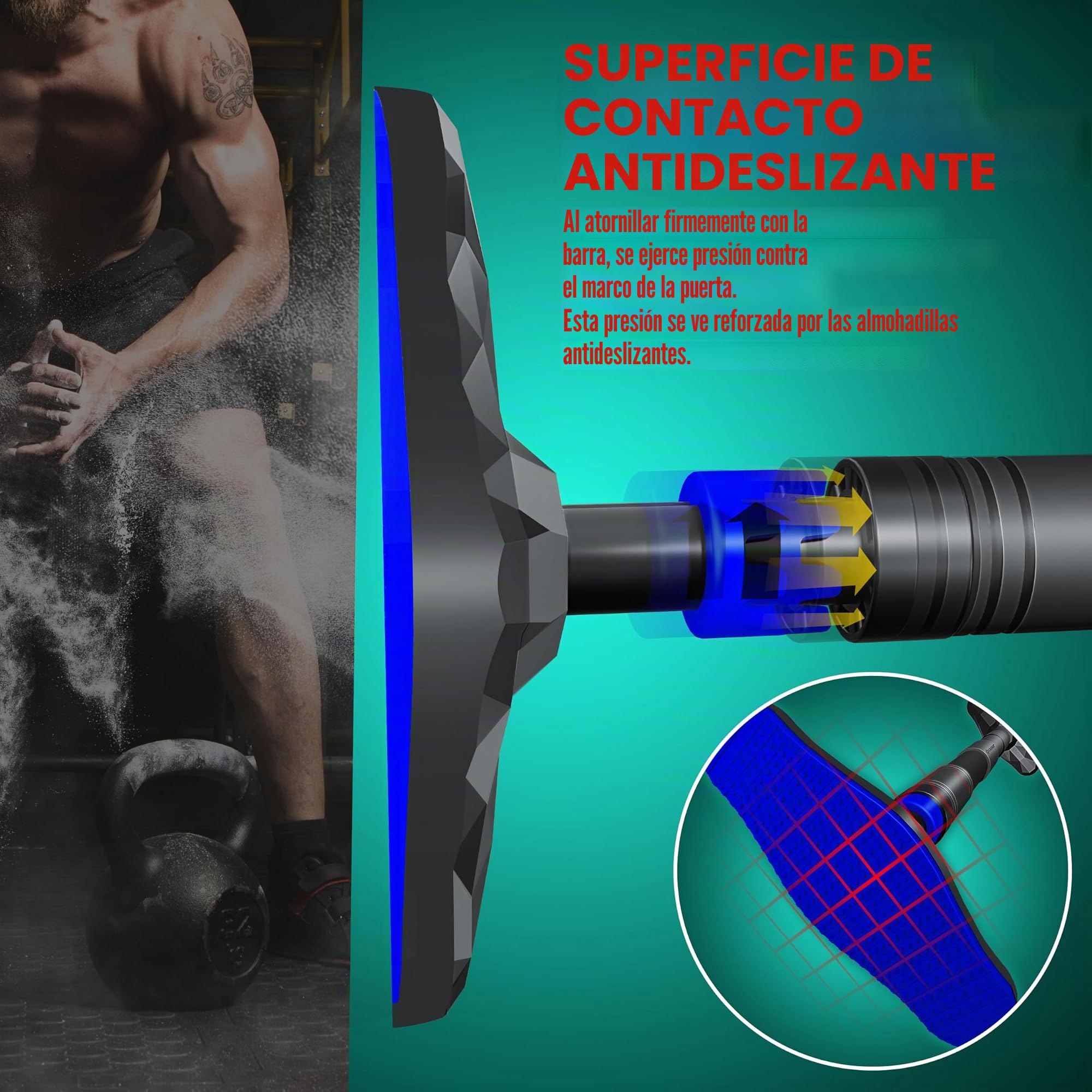 KESSER® Barra de dominadas Regulable en el marco de la Puerta, sin tornillos/taladros, extensible 68-106 cm, hasta 300 kg, asas Antideslizantes, incl. Bandas de Resistencia