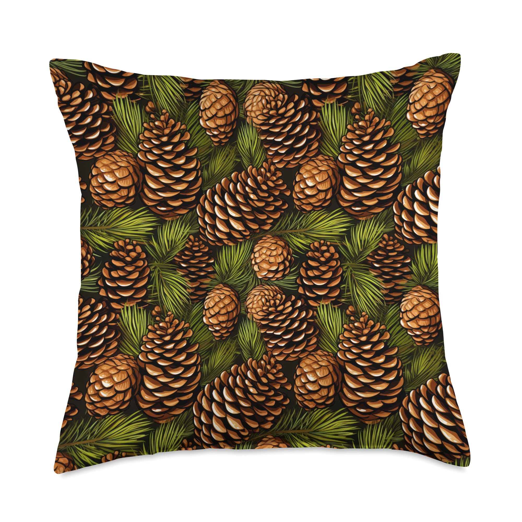 Cones and Evergreen Pine Branches Bough Pattern Throw Pillow, 18x18, Multicolor