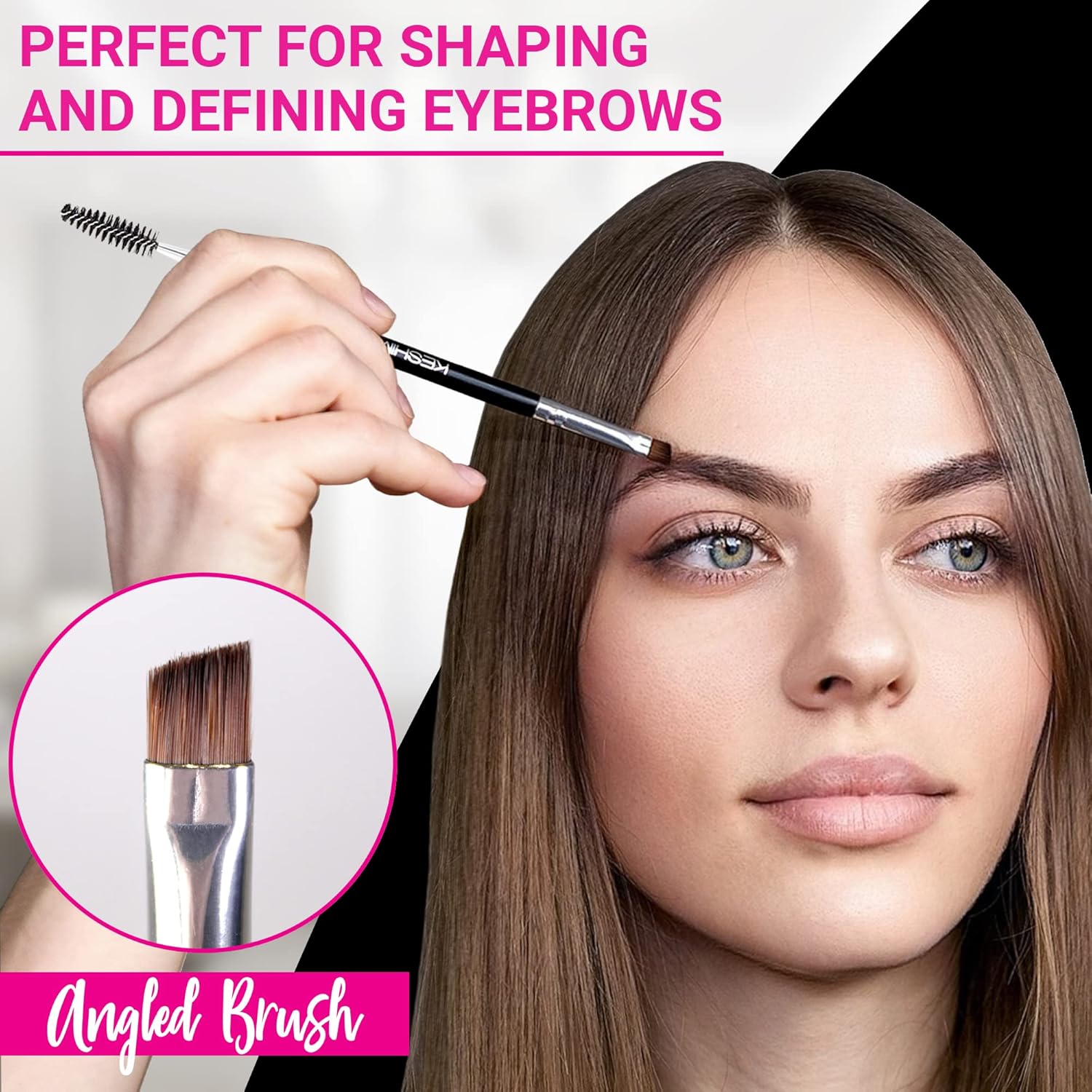 Duo Eyebrow Brush by Keshima - Premium Quality Angled Eye Brow Brush and Spoolie Brush