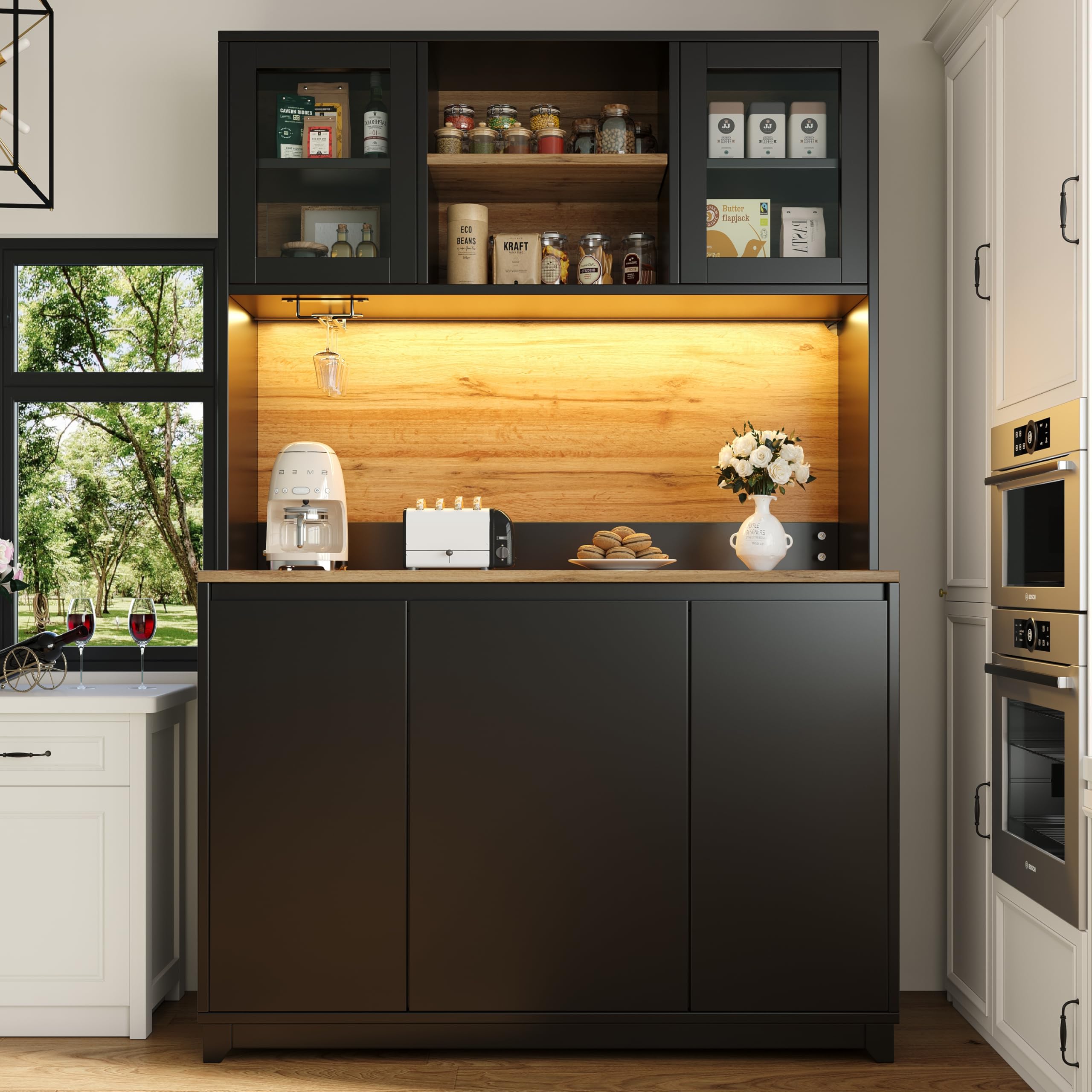 Kebnor Armadietti da Cucina (120 × 40 × 180 cm), alti tavoli da cucina, credenze, armadi da cucina con porte in acrilico e illuminazione LED