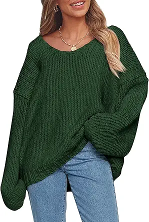 PRETTYGARDEN Women's Fall Oversized Sweaters Long Sleeve V Neck Dressy Casual Chunky Knit Loose Pullover Tops Winter Clothing