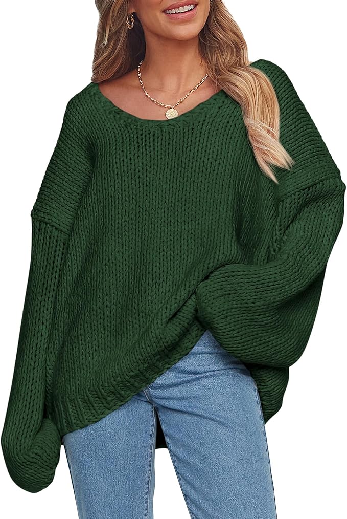 PRETTYGARDEN Women's Fall Oversized Sweaters Long Sleeve V Neck Dressy Casual Chunky Knit Loose Pullover Tops Winter Clothing