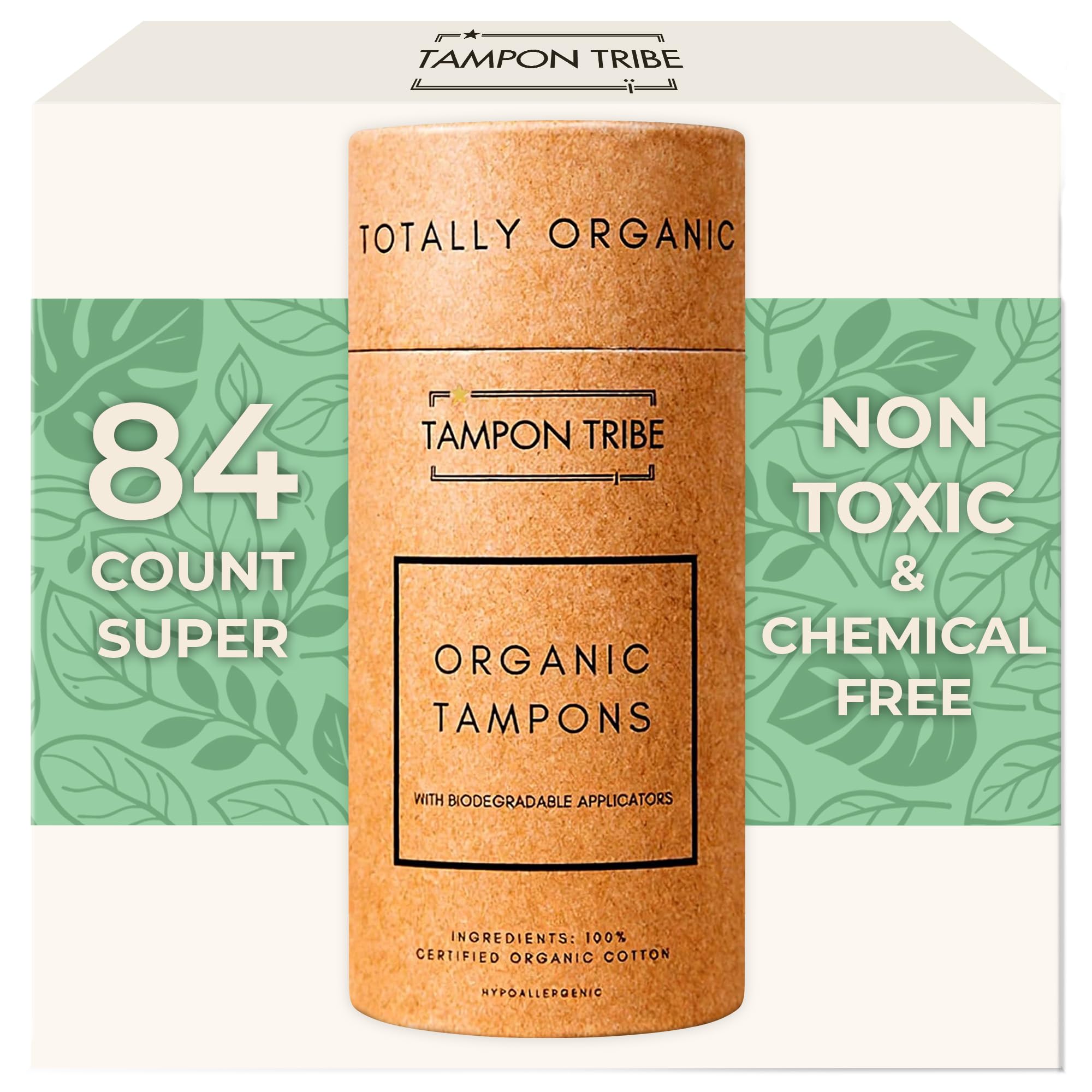 Tampon Tribe Super Organic Tampons for Women | 84 Non-Toxic Tampons | Natural 100% Organic Cotton, Hypoallergenic, Chemical and Metal-Free with Biodegradable Applicator | (84 Count - Super)