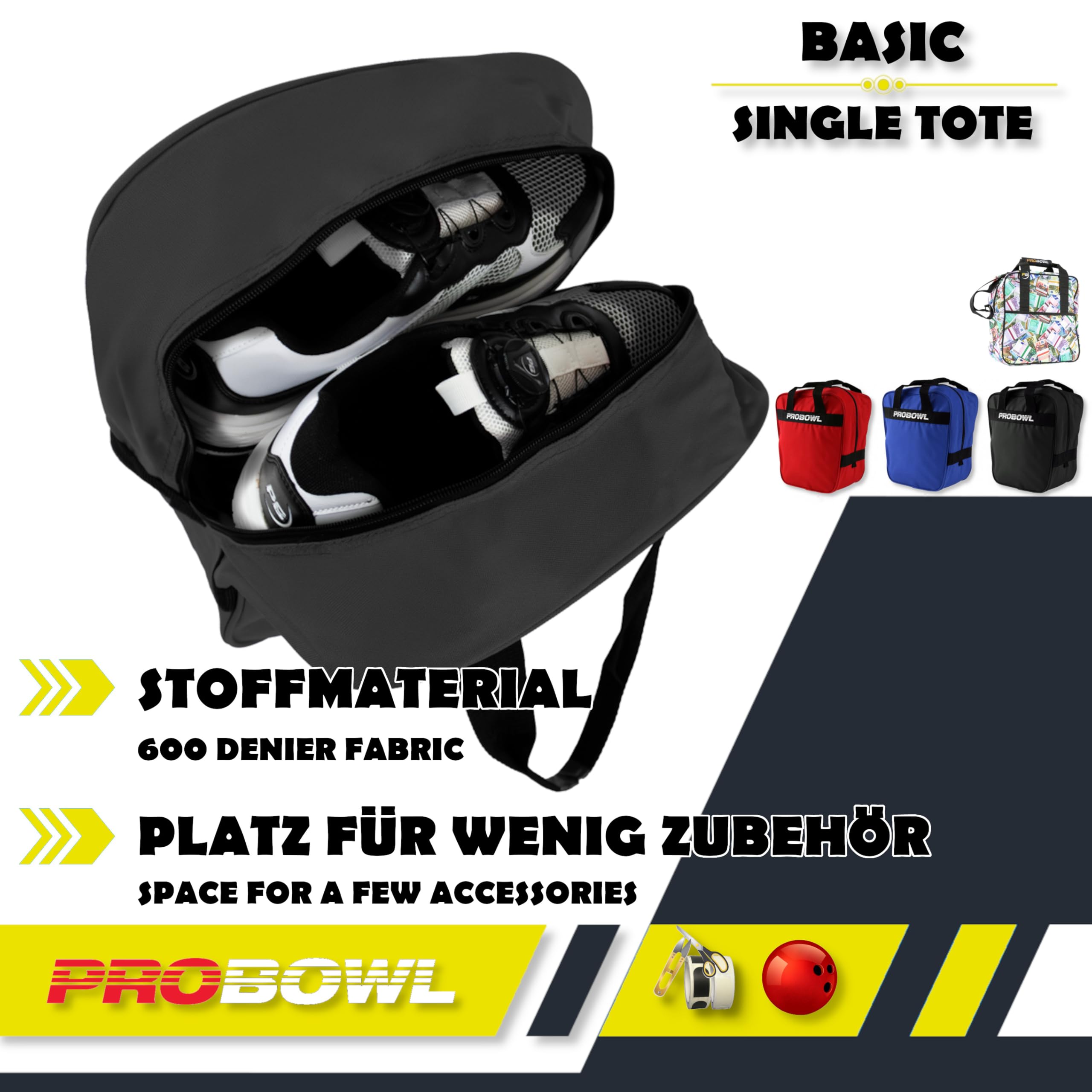 1 sac de bowling Pro Bowl Basic Single Tote - Sac de bowling pour chaussures de balle - Portable fin - Plateau rembourré - Sac de bowling léger avec poignées de transport - Sac pour hommes, femmes,