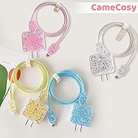 Vista 7 de CameCosy Protector de cable de lujo para iPhone de 18 W/20 W, diseño de borde ondulado, funda de línea de datos, protector de cargador de teléfono