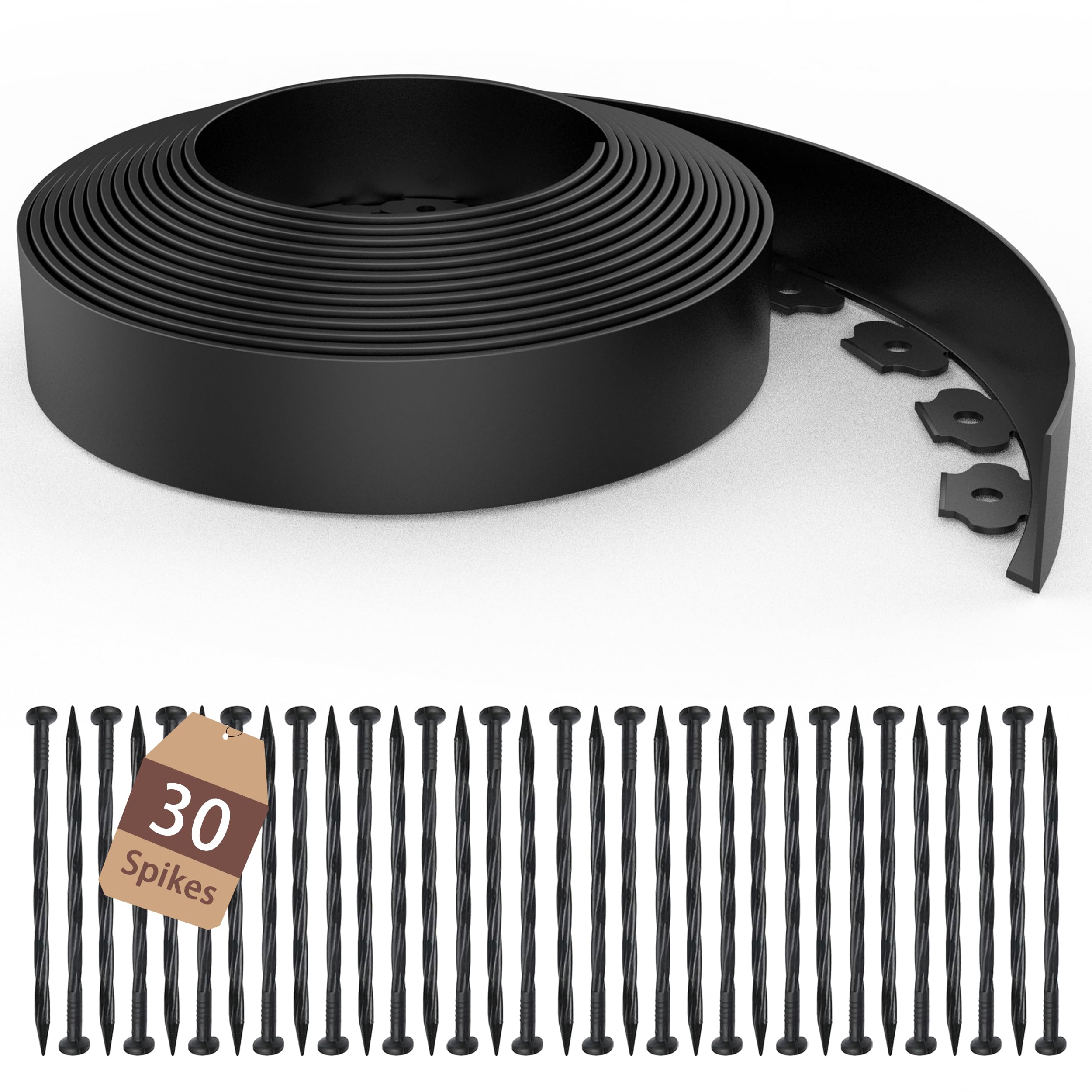 ESOHOT 20FT Landscape Edging,Heavy-Duty 2 in Tall No-Dig Garden Edging with 30 Spikes for Lawn Edging and Flower Beds (Black, 20FT)