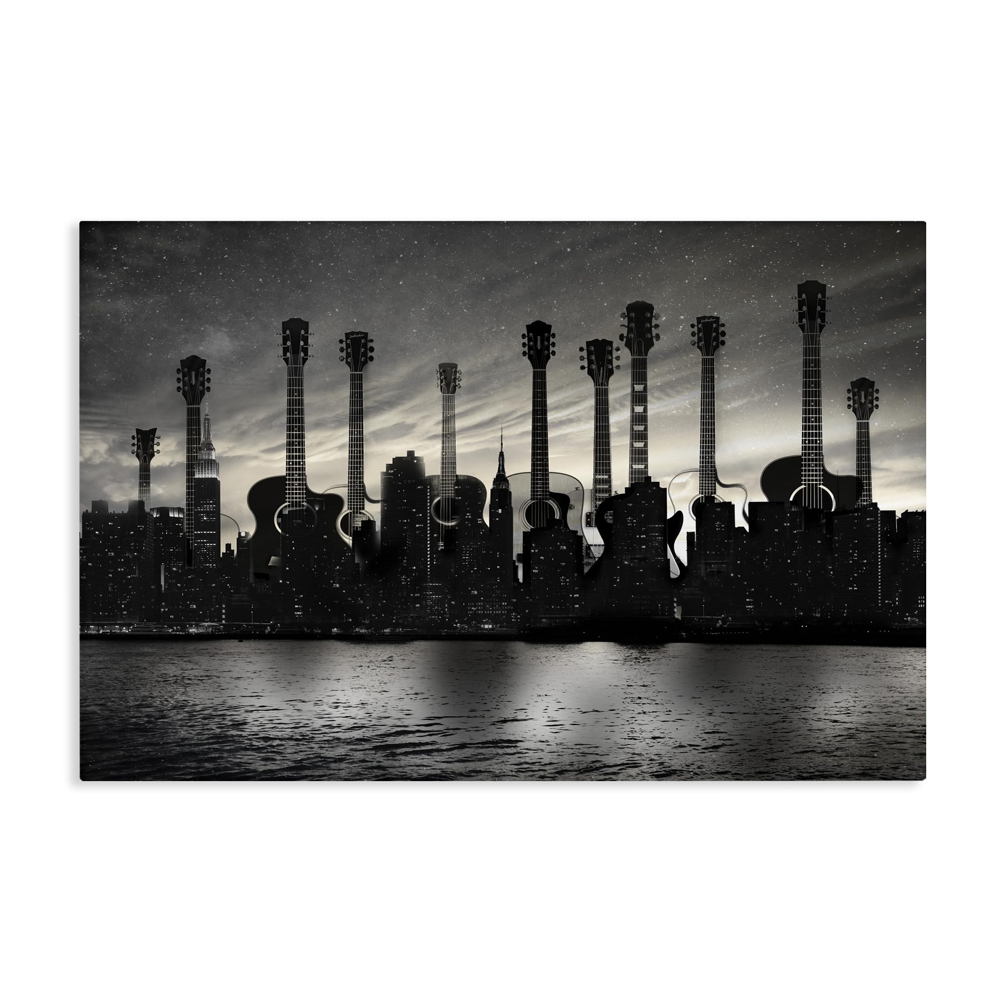 'Guitar Skyline Cityscape'| Canvas Art
