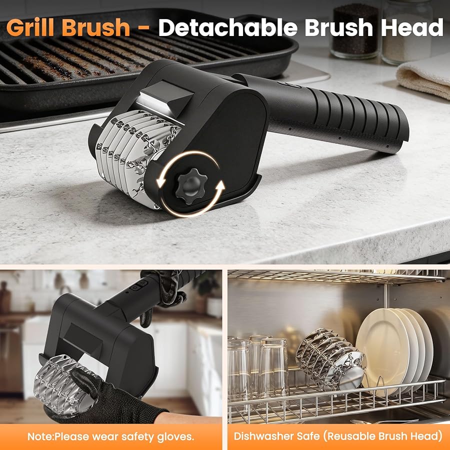 JVGTH Electric Grill Brush BBQ Grill Cleaning Brush 450 RPM Stainless Steel Removable Head Type-C Rechargeable with LED Light Grill Cleaner Brush - image 4