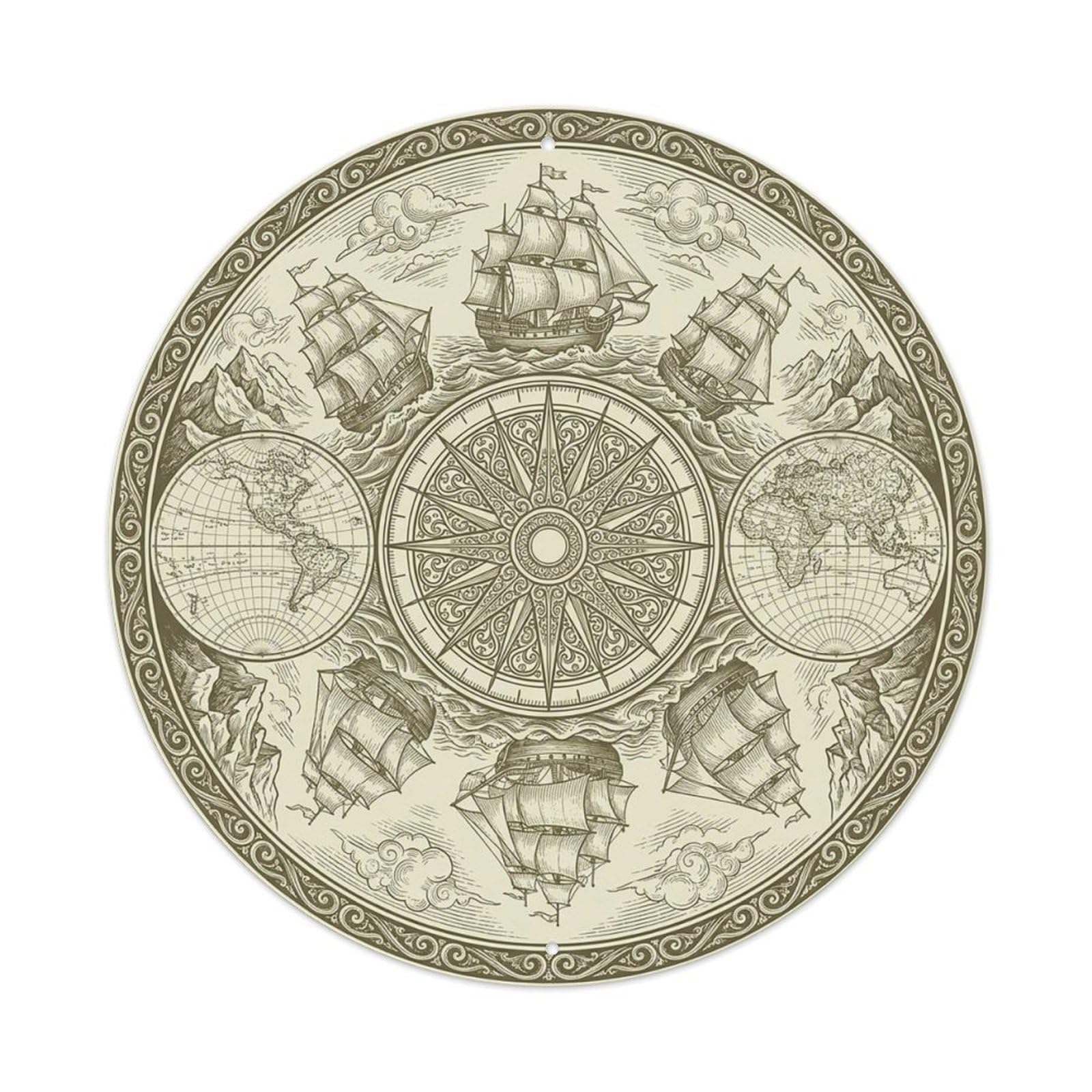 Vintage Nautical Compass World Map Archive Legacy Metal Tin Sign