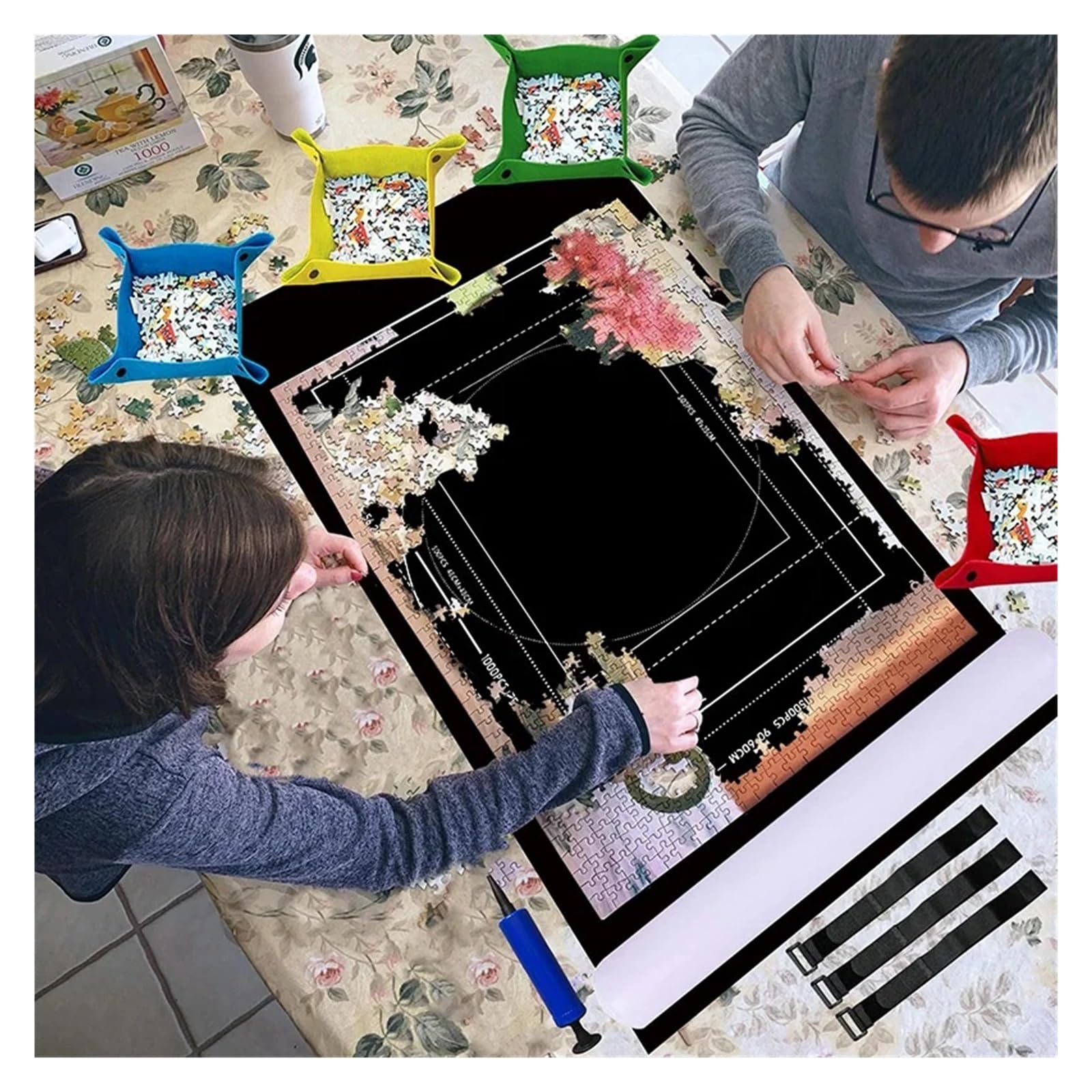 Tappetino portaoggetti for Puzzle da 1000~3000 Pezzi, Arrotolabile, interattivo, Portatile, da Viaggio, Pieghevole, in Feltro, Arrotolabile per Puzzle, Giochi(3000 Black Mat)