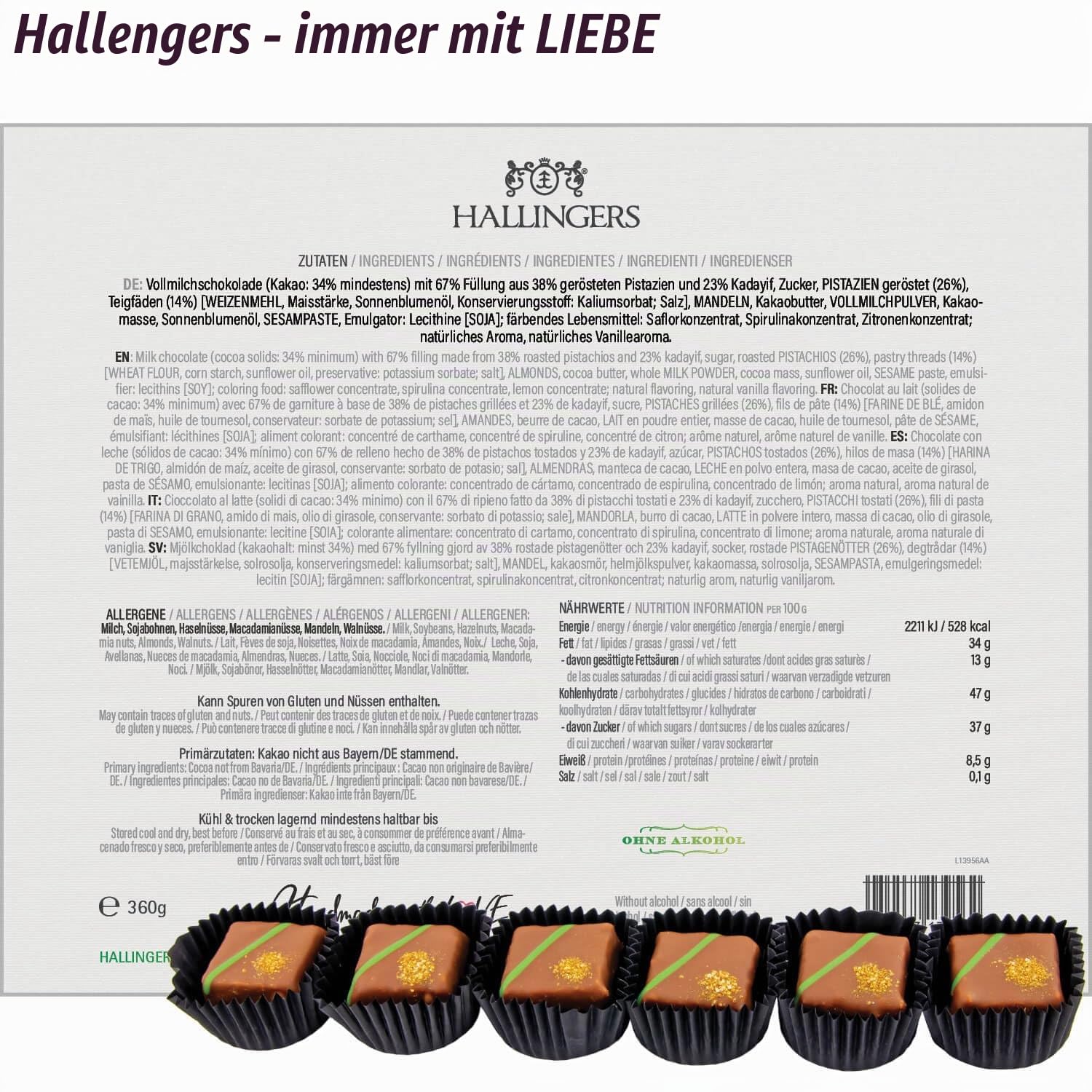 Hallingers Genuss Manufaktur Dubai-Style Pralinen Geschenk - ohne Alkohol, handmade aus Confiserie-Edelkakao in wertiger XXL-Geschenkbox "Dubai Pralinen", Geschenkidee für Frauen Männer
