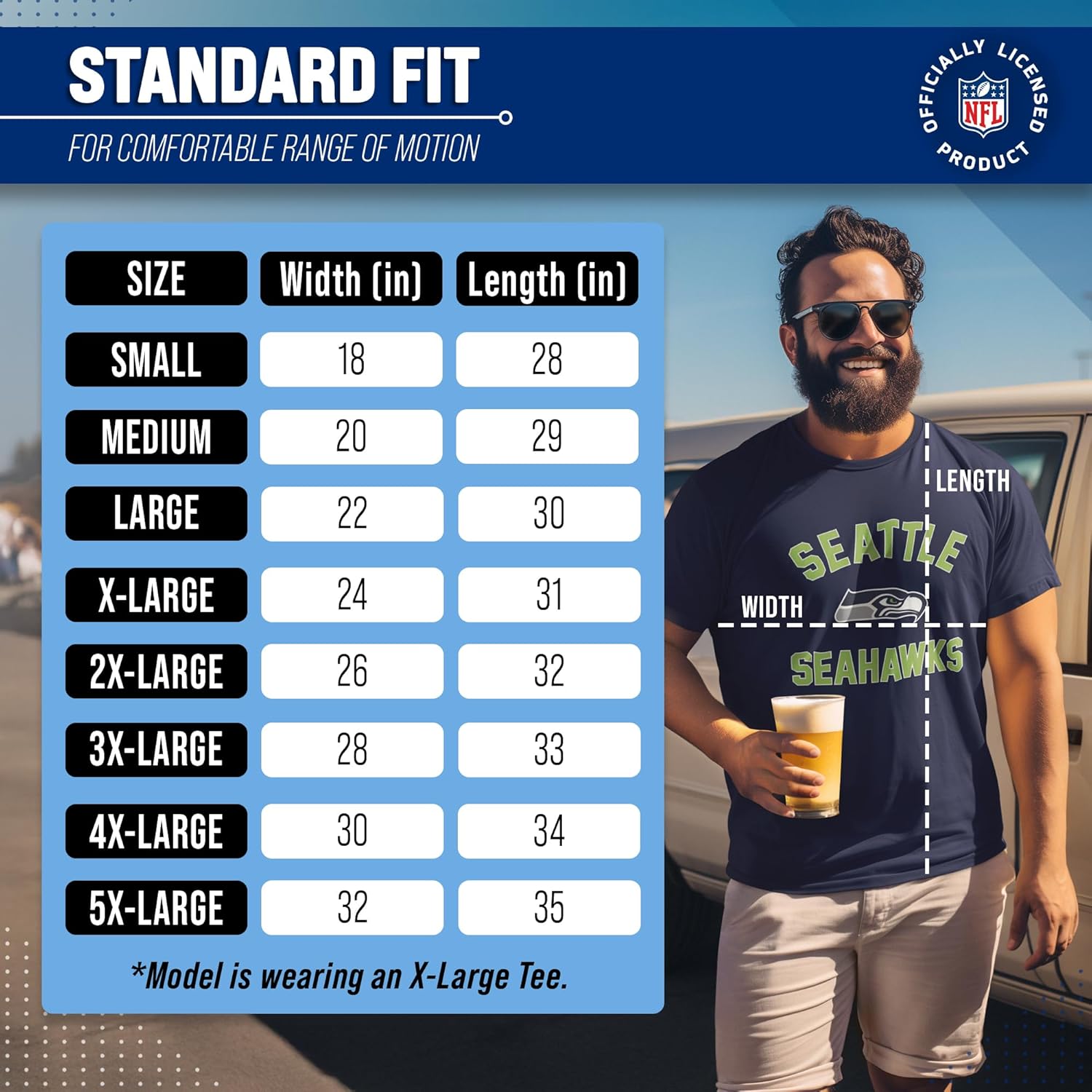 Team Fan Apparel NFL Adult Gameday T-Shirt - Cotton Blend - Tagless - Semi-Fitted - Unleash Your Team Spirit During Game Day