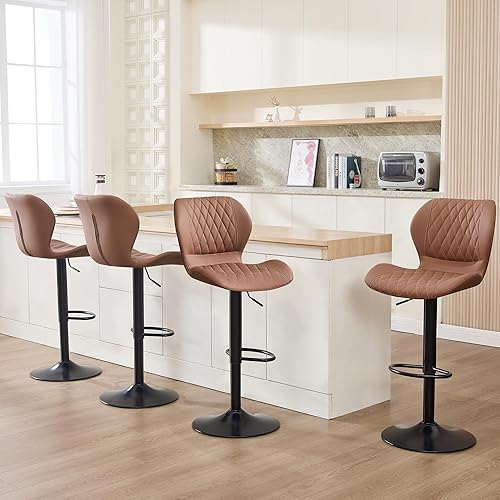 Juego de 4 taburetes de bar, modernos taburetes giratorios de altura de mostrador con respaldo para sillas de isla de cocina, taburetes de bar